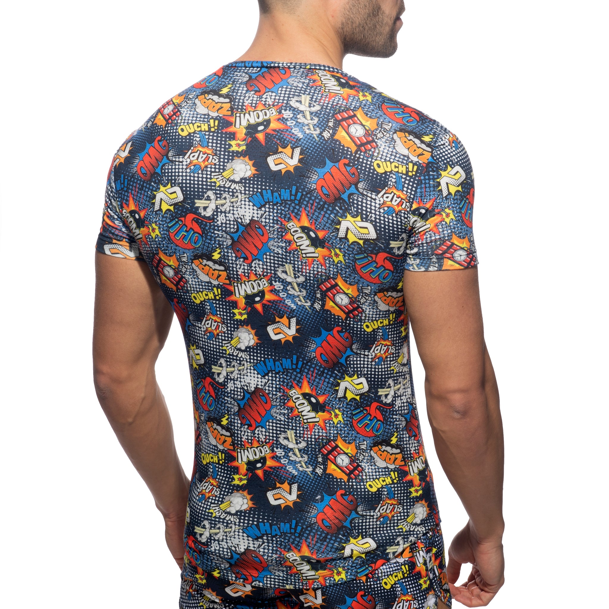 Addicted Comic V Neck T-Shirt Navy AD1086