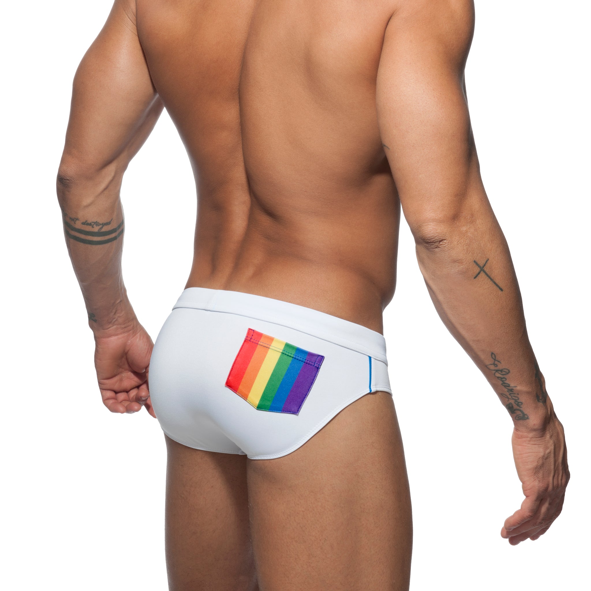 Addicted Rainbow Swim Brief White ADS195