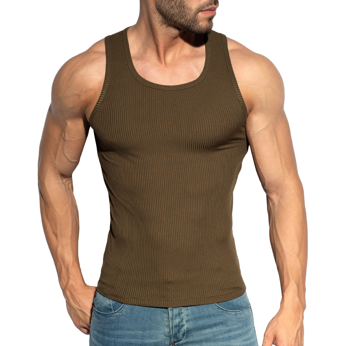 ES Collection Recycled Rib Sports Tank Top Khaki TS313