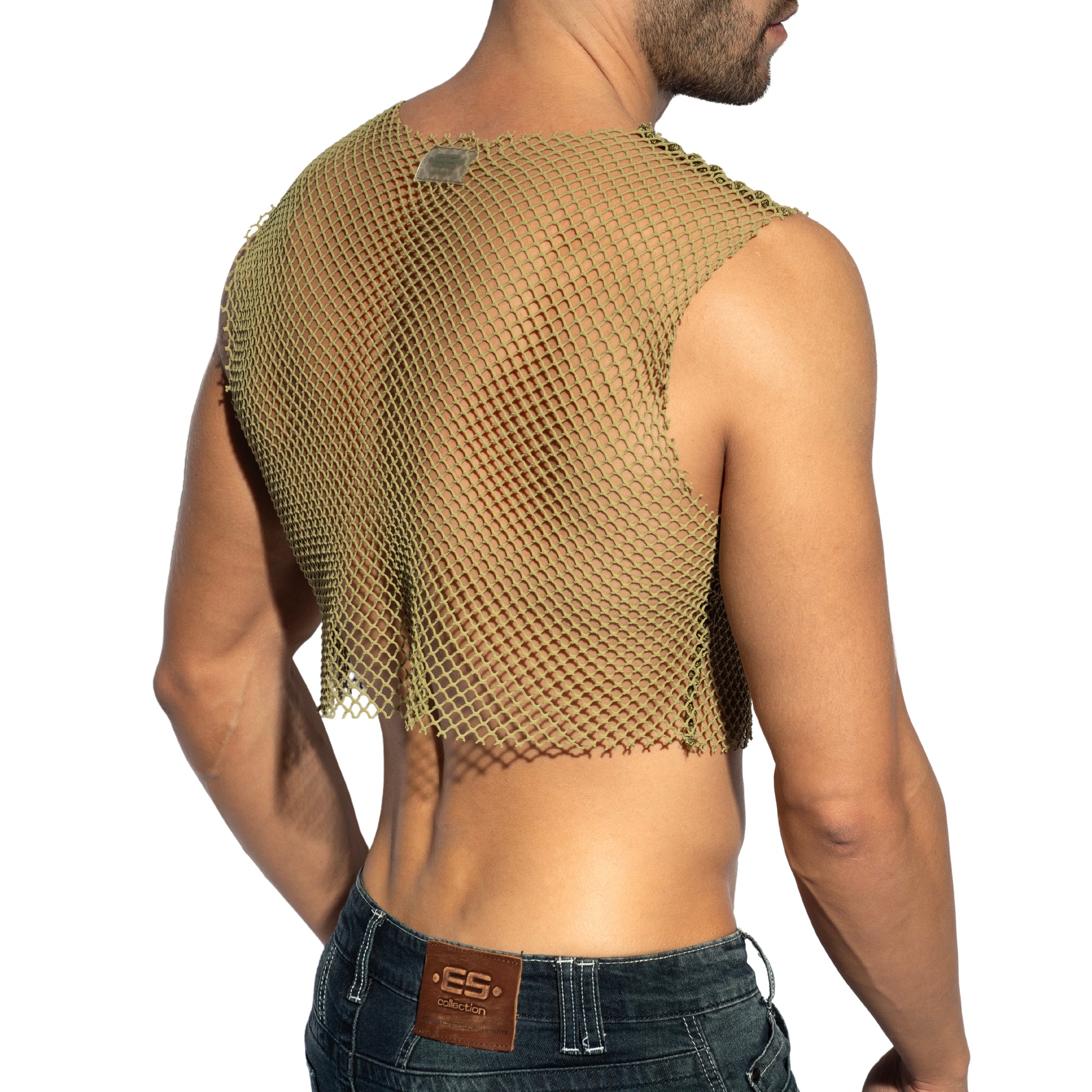ES Collection Beachy Net Midriff Crop Top Khaki TS338