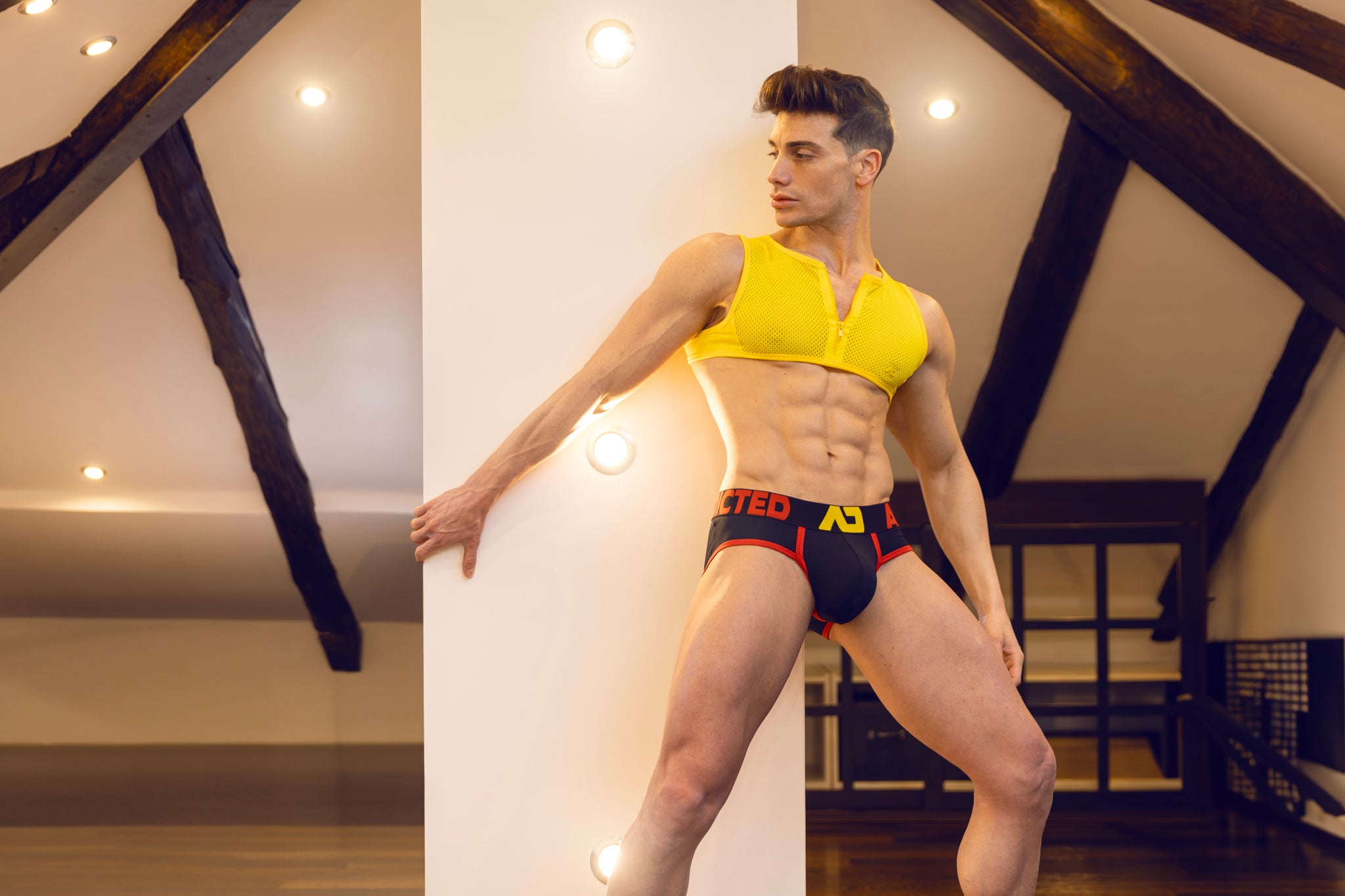 Addicted Mesh-Zip Crop Top Yellow AD998