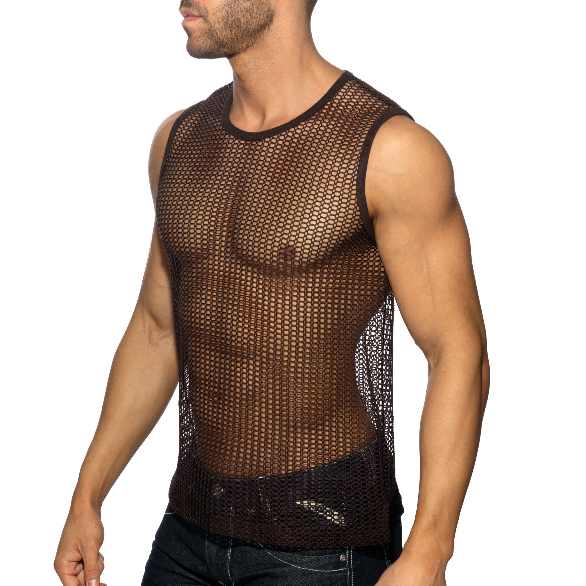 Addicted Openwork Fabric Tank Top Brown AD1426
