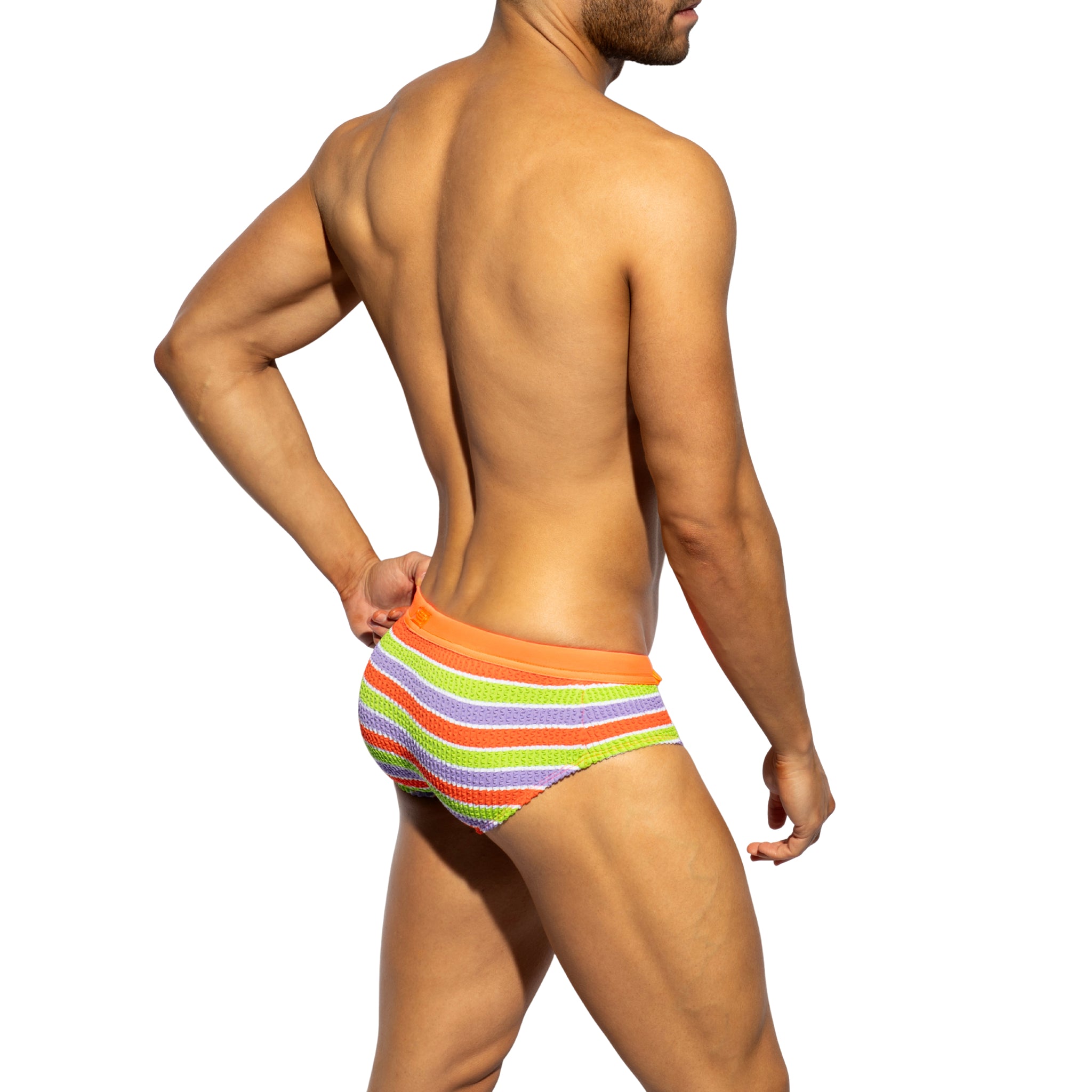 ES Collection 70's Stripes Swim Brief Neon Orange 2612