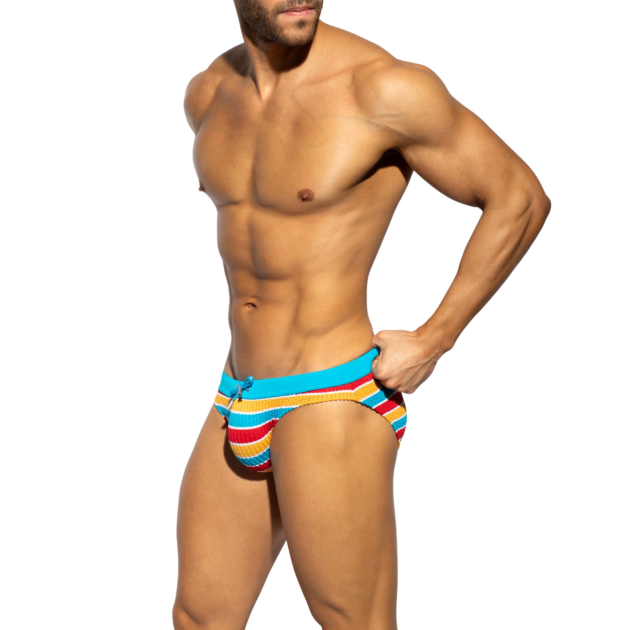 ES Collection 70's Stripes Swim Bikini Brief Turquoise 2611