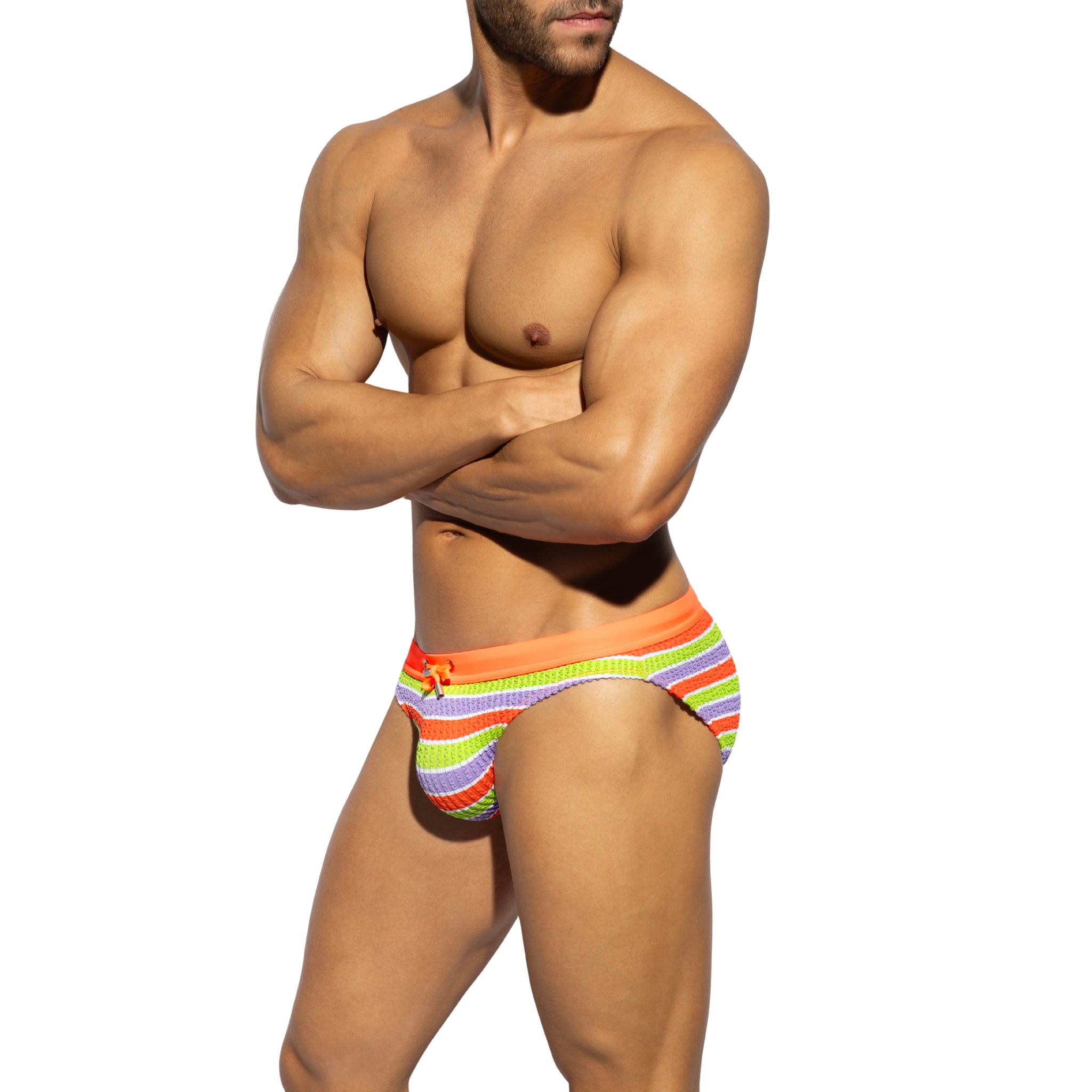 ES Collection 70's Stripes Swim Bikini Brief Neon Orange 2611
