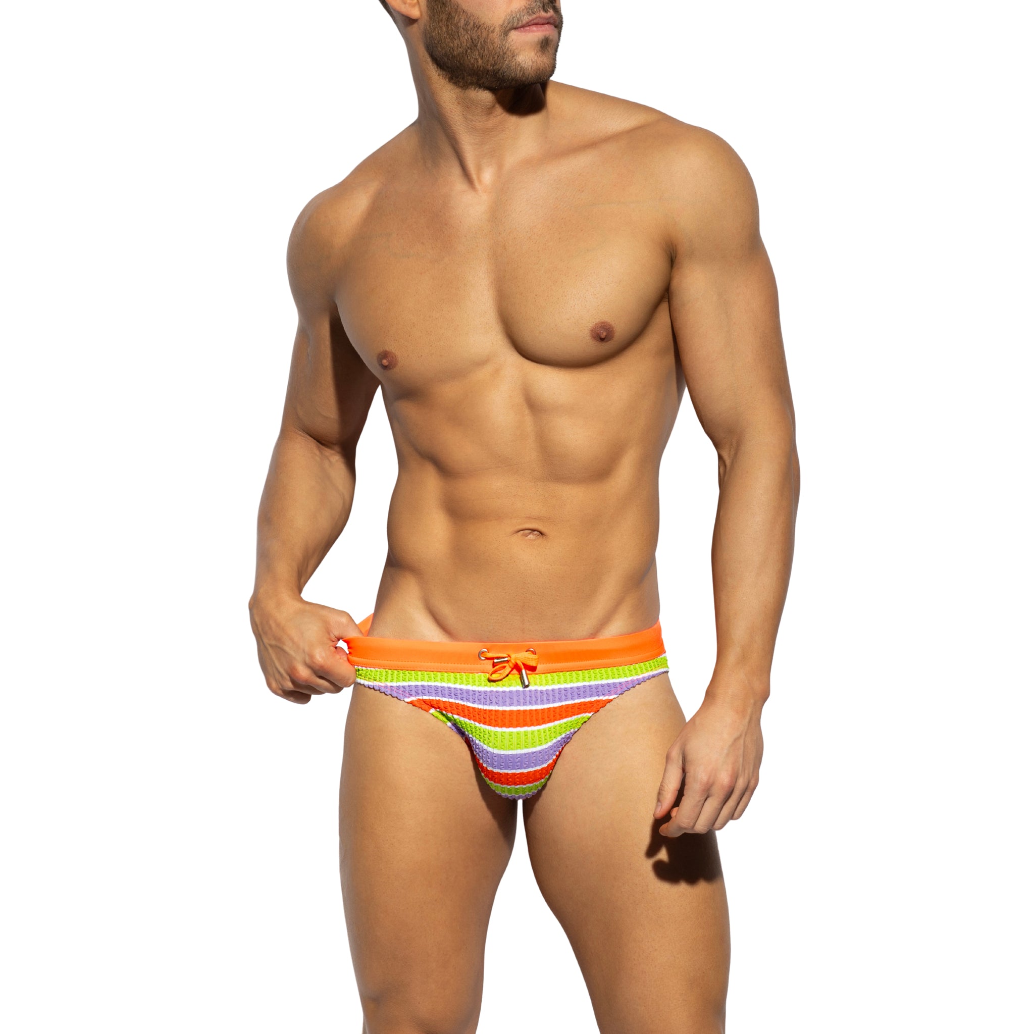 ES Collection 70's Stripes Swim Bikini Brief Neon Orange 2611