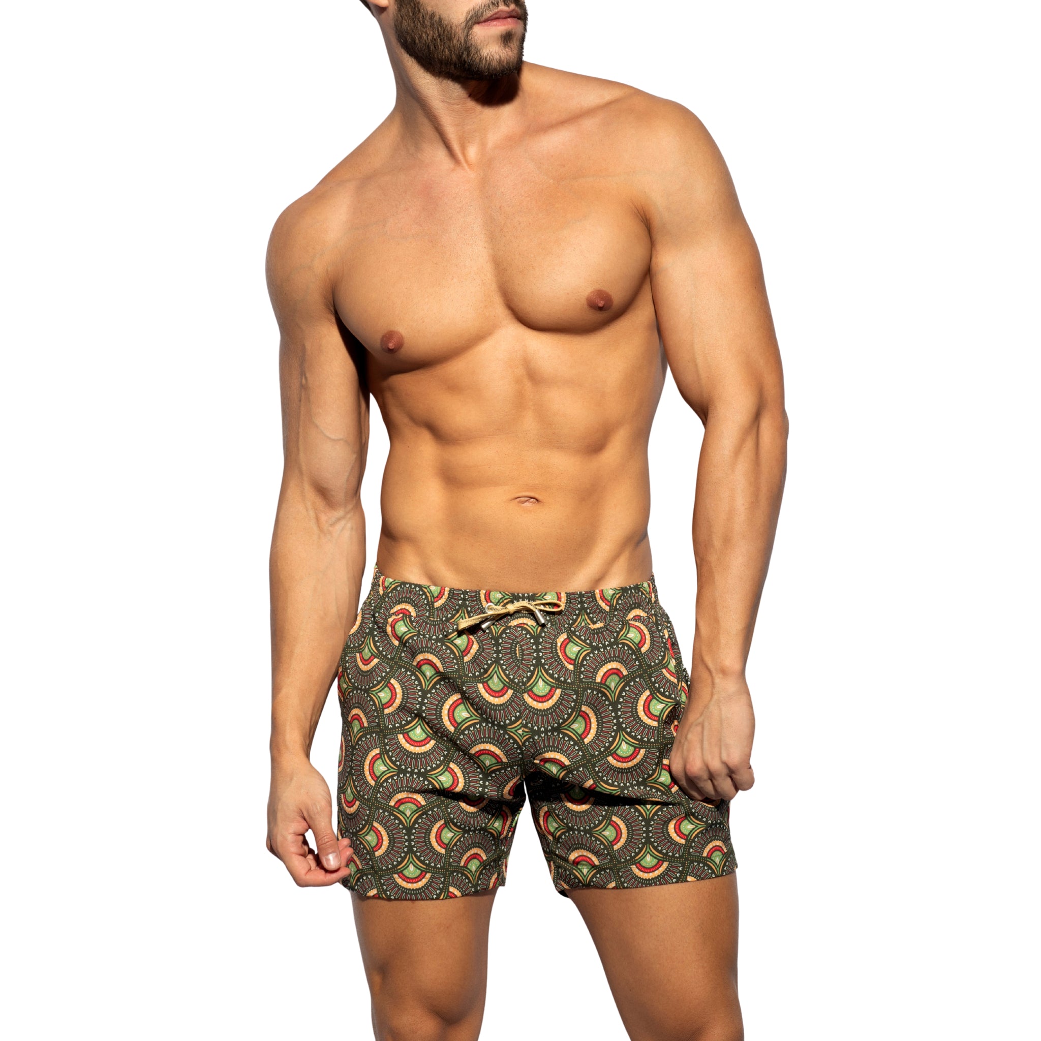 ES Collection Peacock Print Swim Shorts Khaki 2606