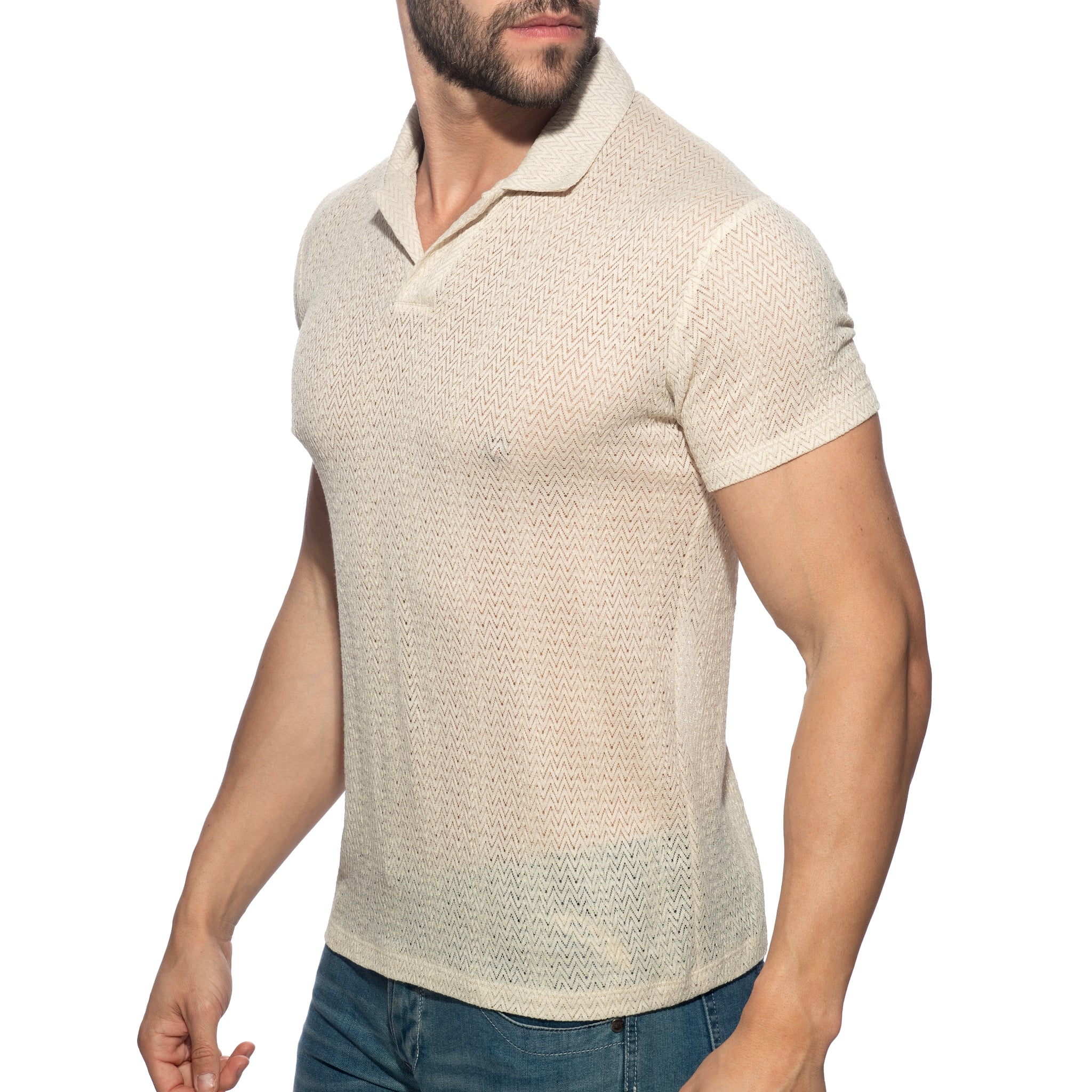 Addicted Chevron Polo Shirt Beige AD1435