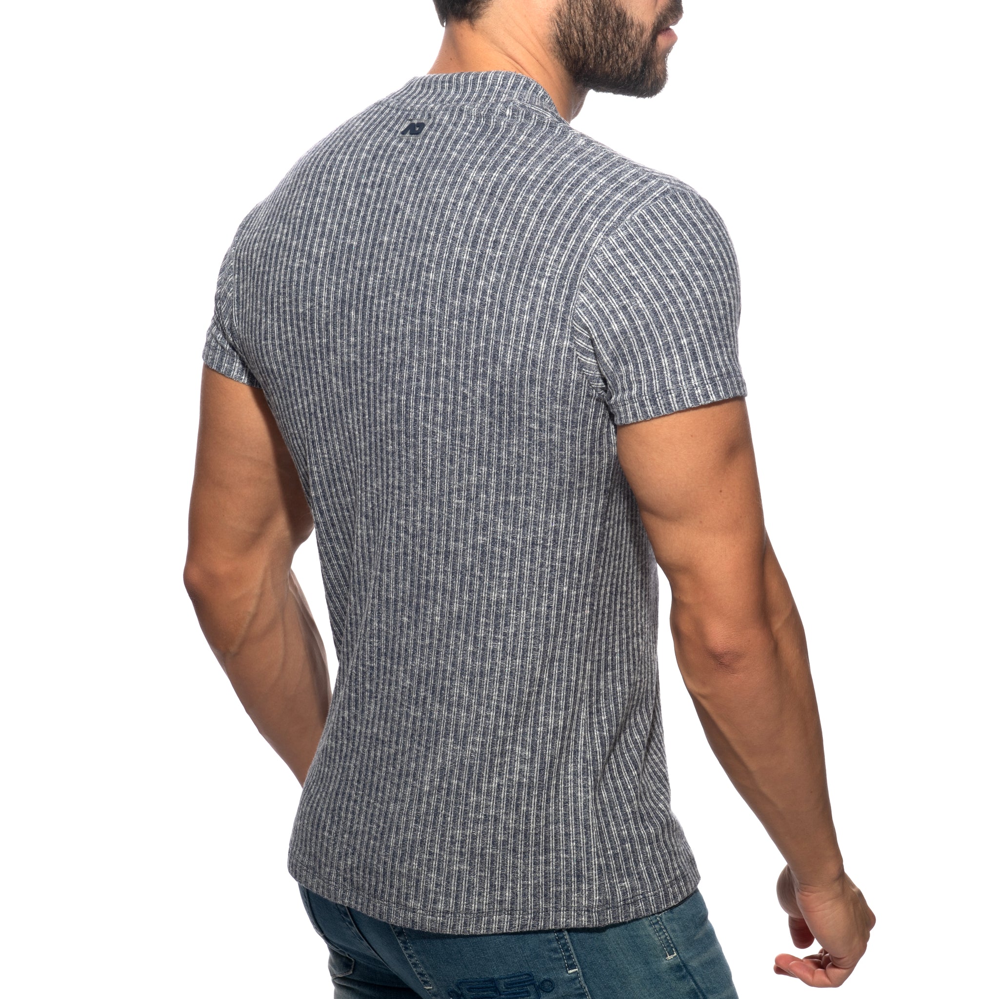 Addicted Jeans Rib Knit Polo Shirt Navy AD1472