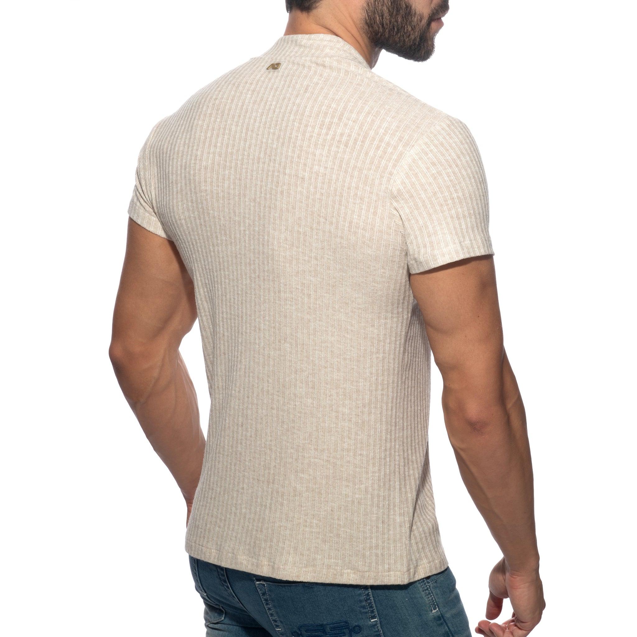 Addicted Jeans Rib Knit Polo Shirt Beige AD1472