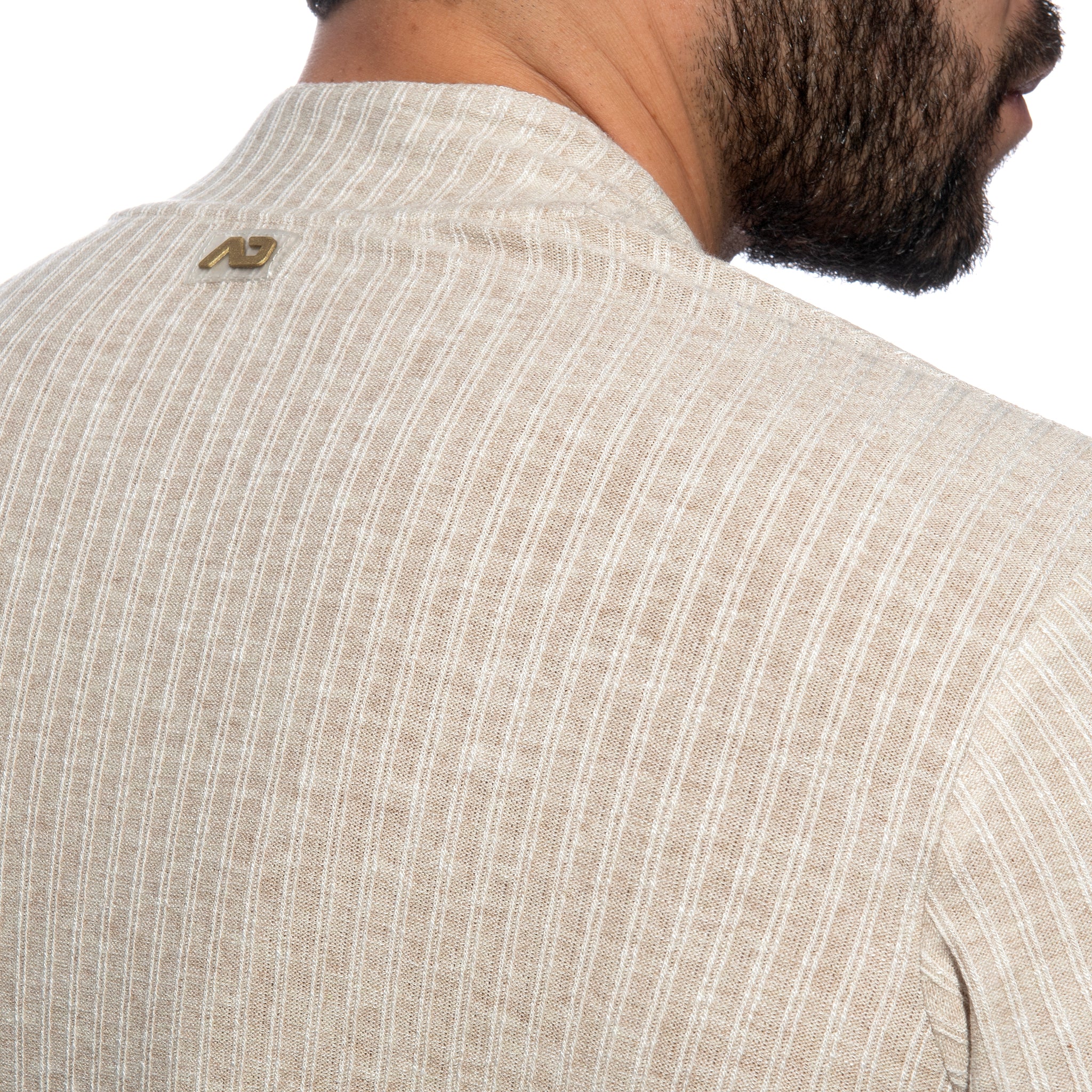 Addicted Jeans Rib Knit Polo Shirt Beige AD1472