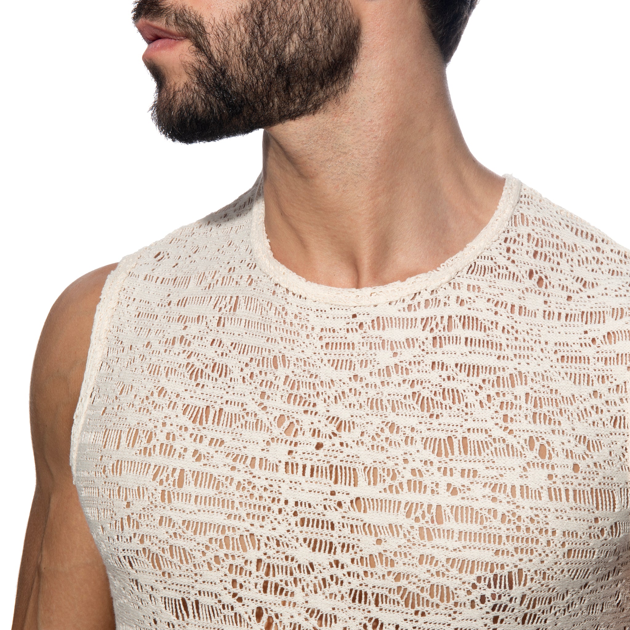 Addicted Spider Net Wide Tank Top Ivory AD1491
