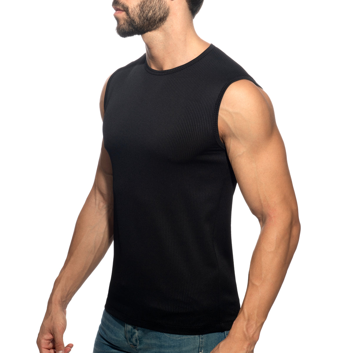 Addicted B & W Rib Tank Top Black AD1516