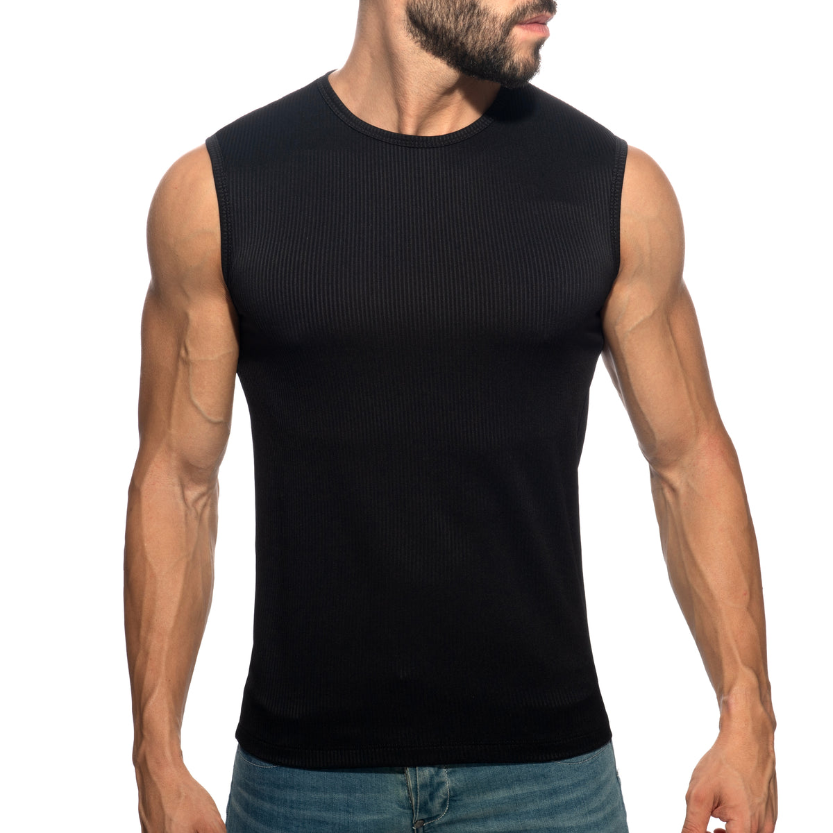 Addicted B & W Rib Tank Top Black AD1516