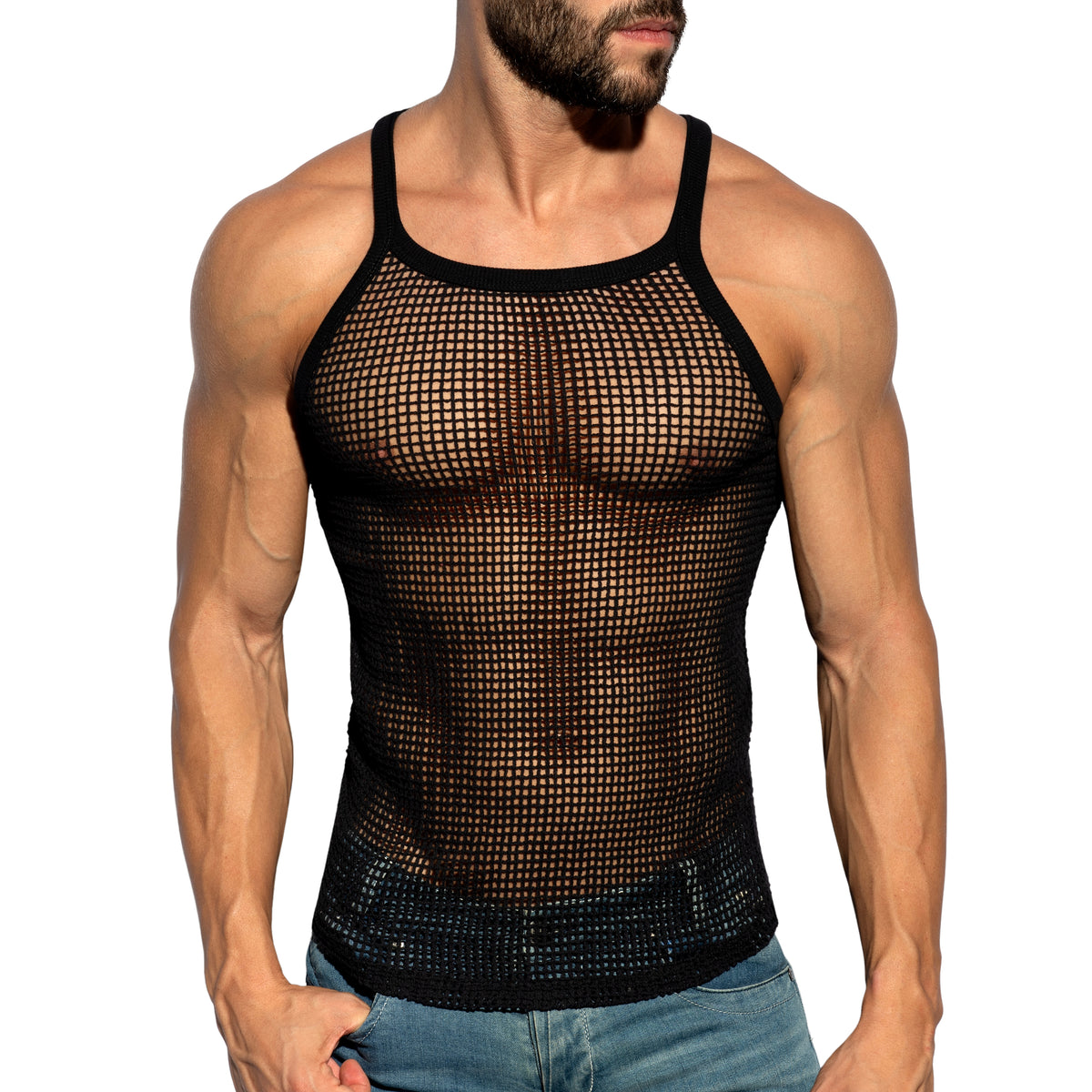 ES Collection Open Grid Tank Top Black TS379