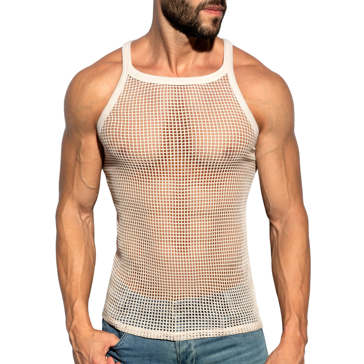ES Collection Open Grid Tank Top Ivory TS379