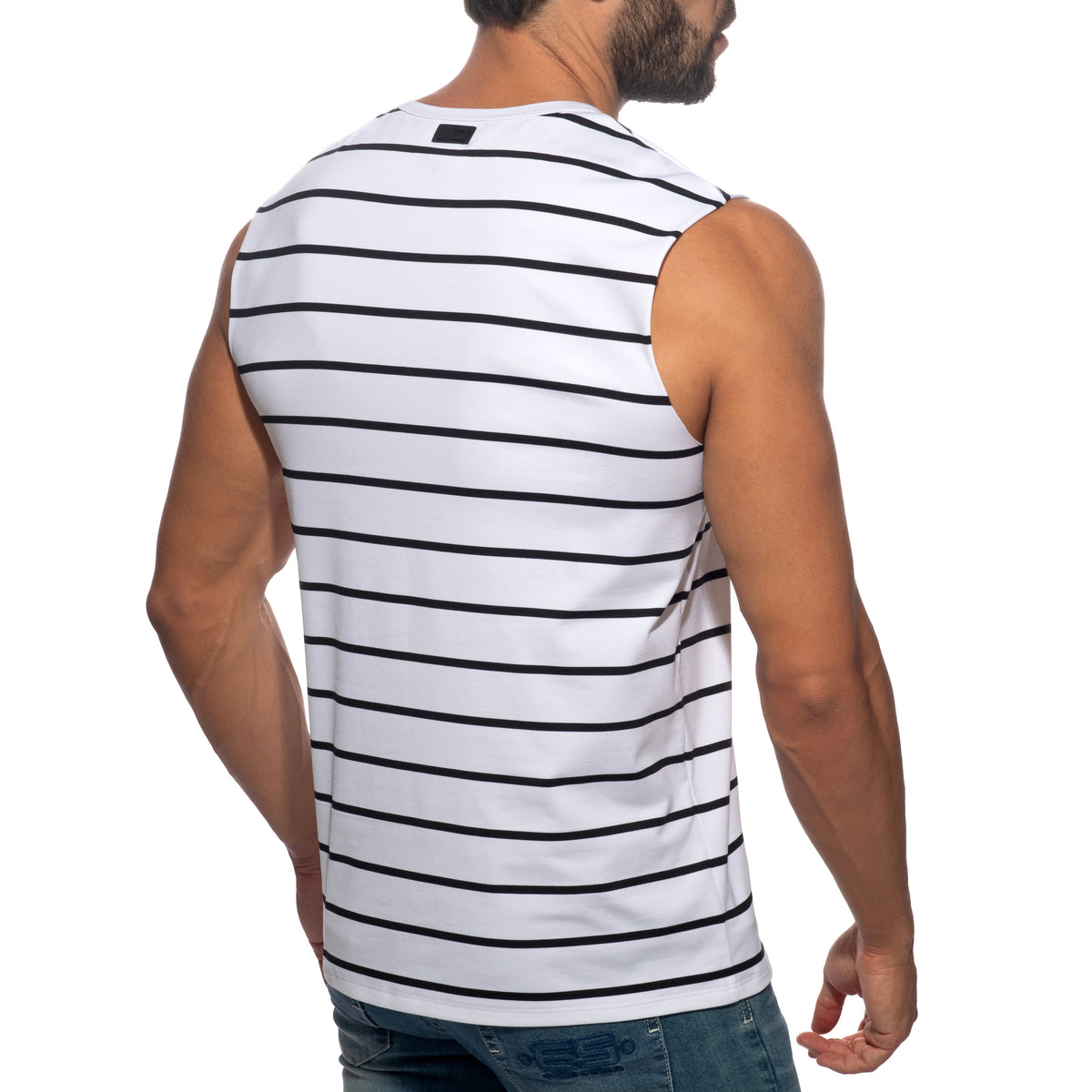 Addicted Wavy Stripes Wide Tank Top White AD1529