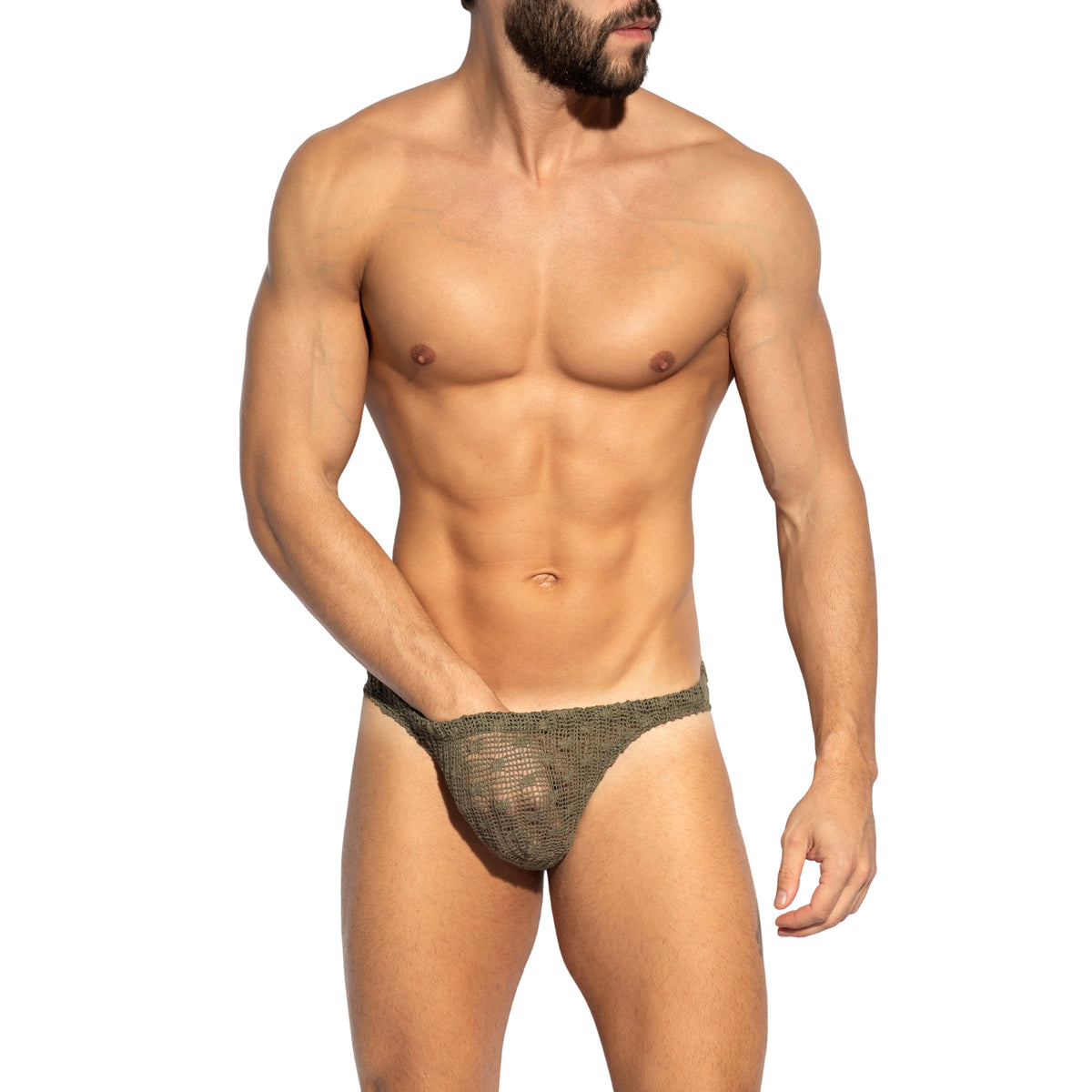 ES Collection Fuzzy Crochet Swim Bikini Brief Khaki 2715