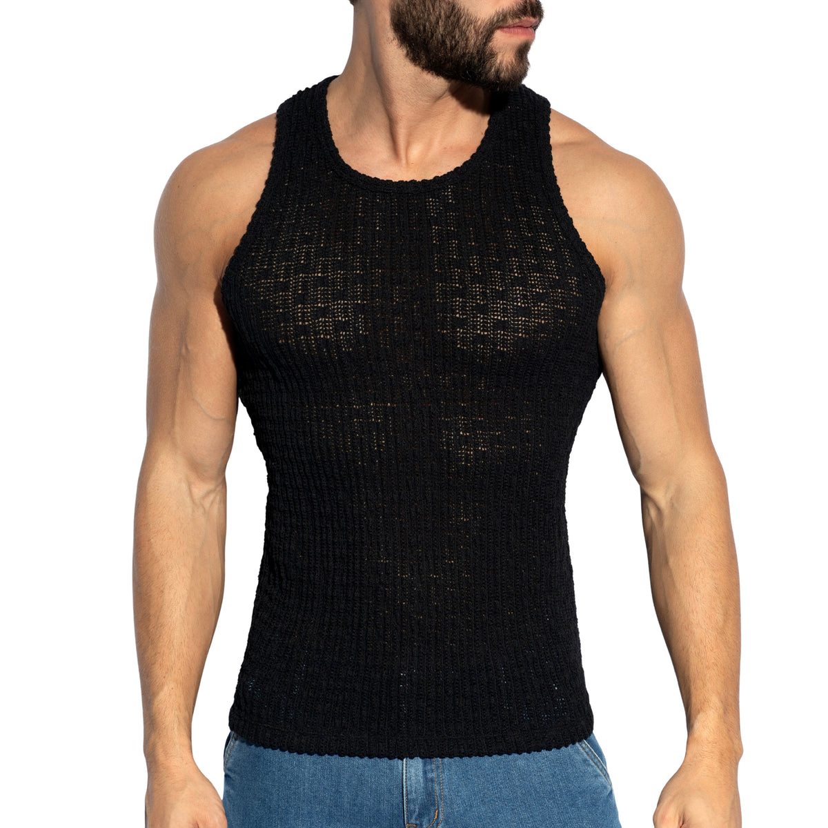 ES Collection Fuzzy Crochet Tank Top Black TS386