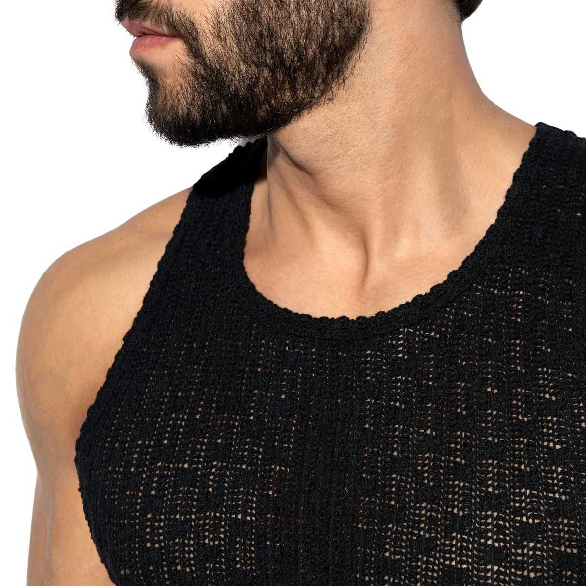 ES Collection Fuzzy Crochet Tank Top Black TS386