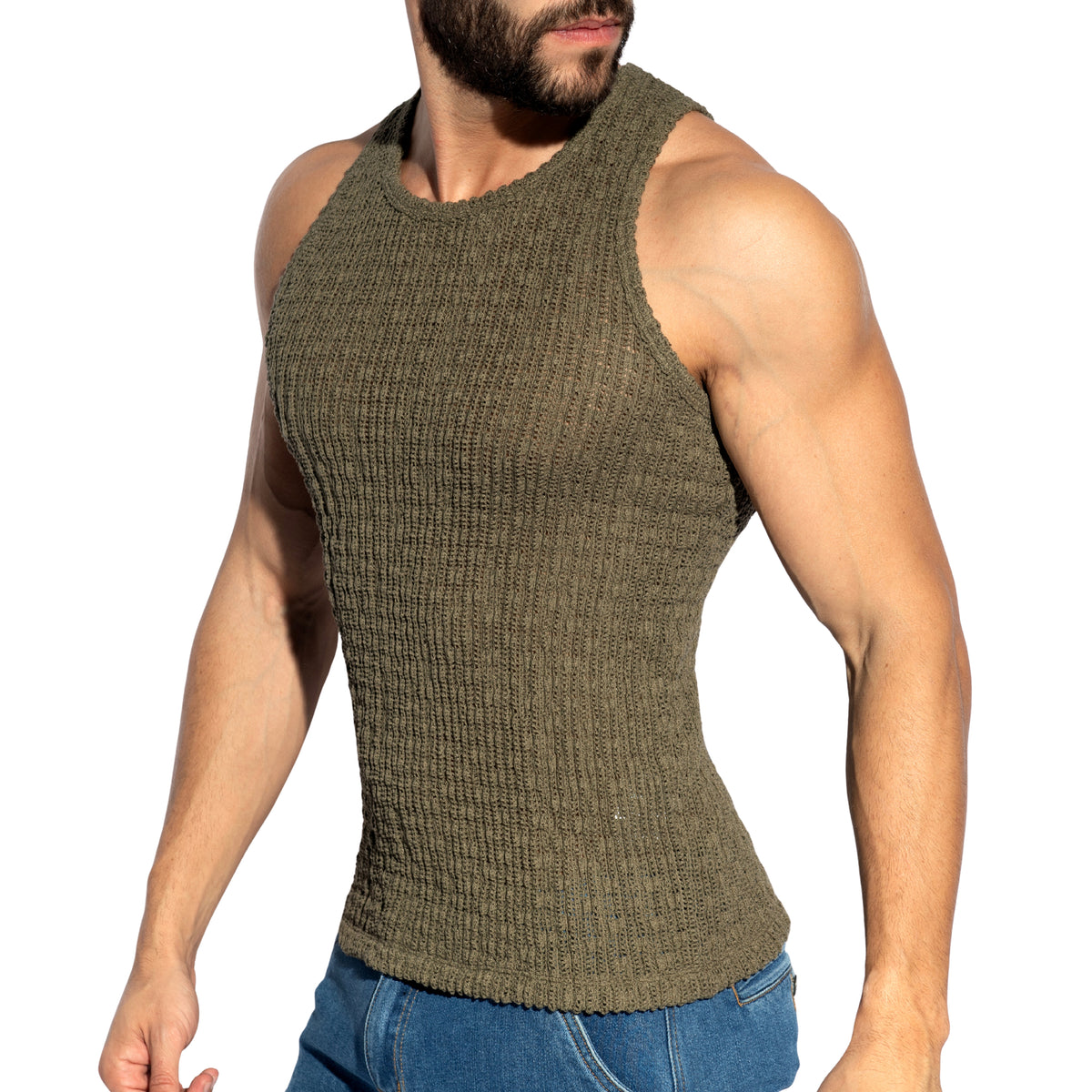 ES Collection Fuzzy Crochet Tank Top Khaki TS386