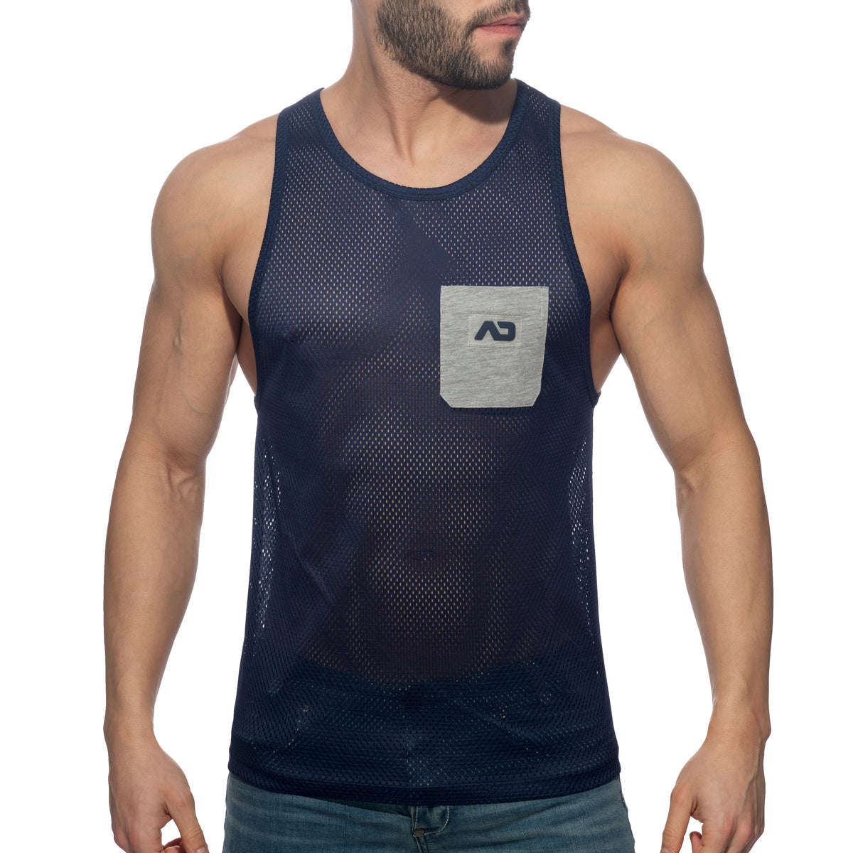 Addicted Pocket Contrast Tank Top Heather Grey AD1174