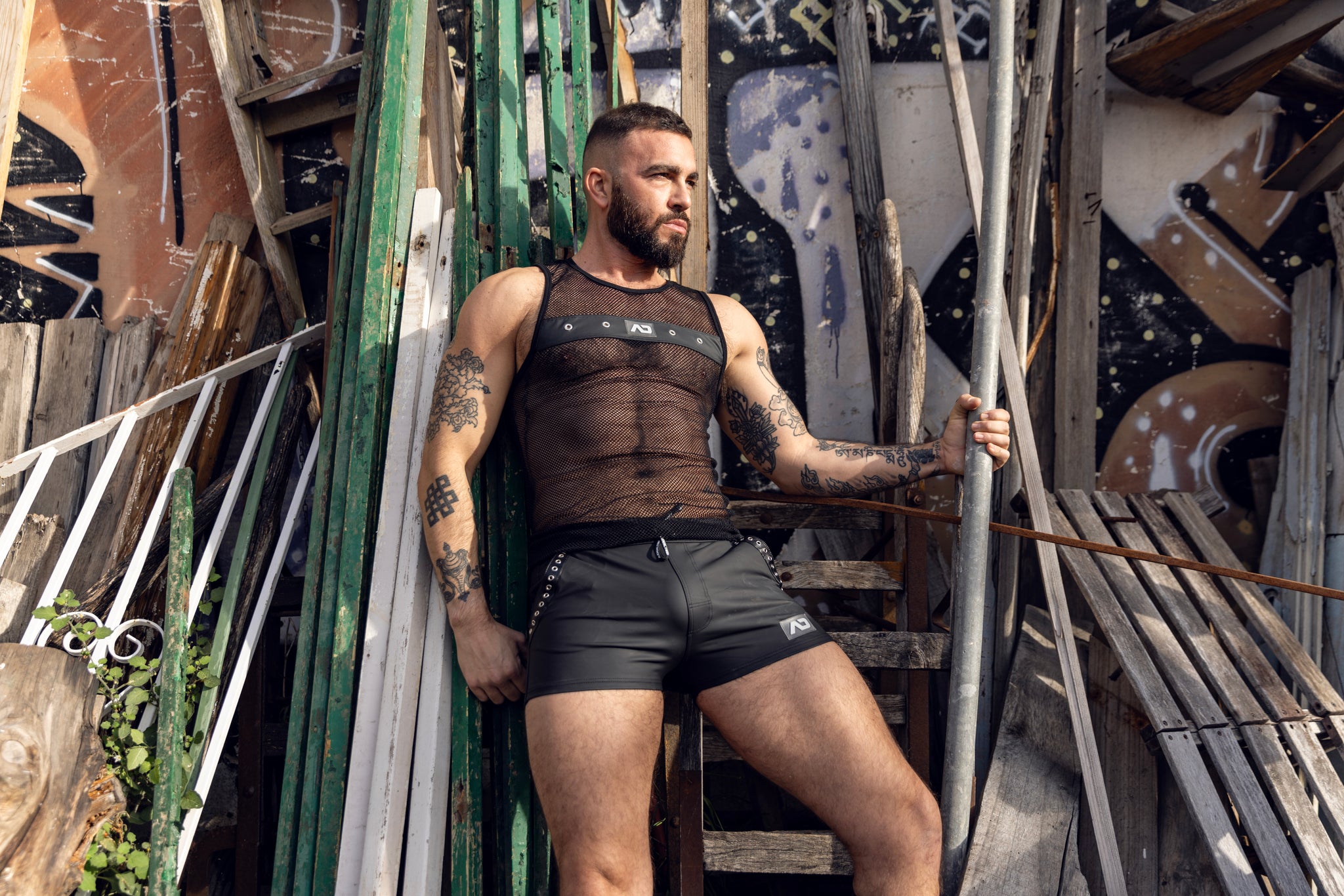 AD Fetish Mesh Mixed Tank Top Black ADF76