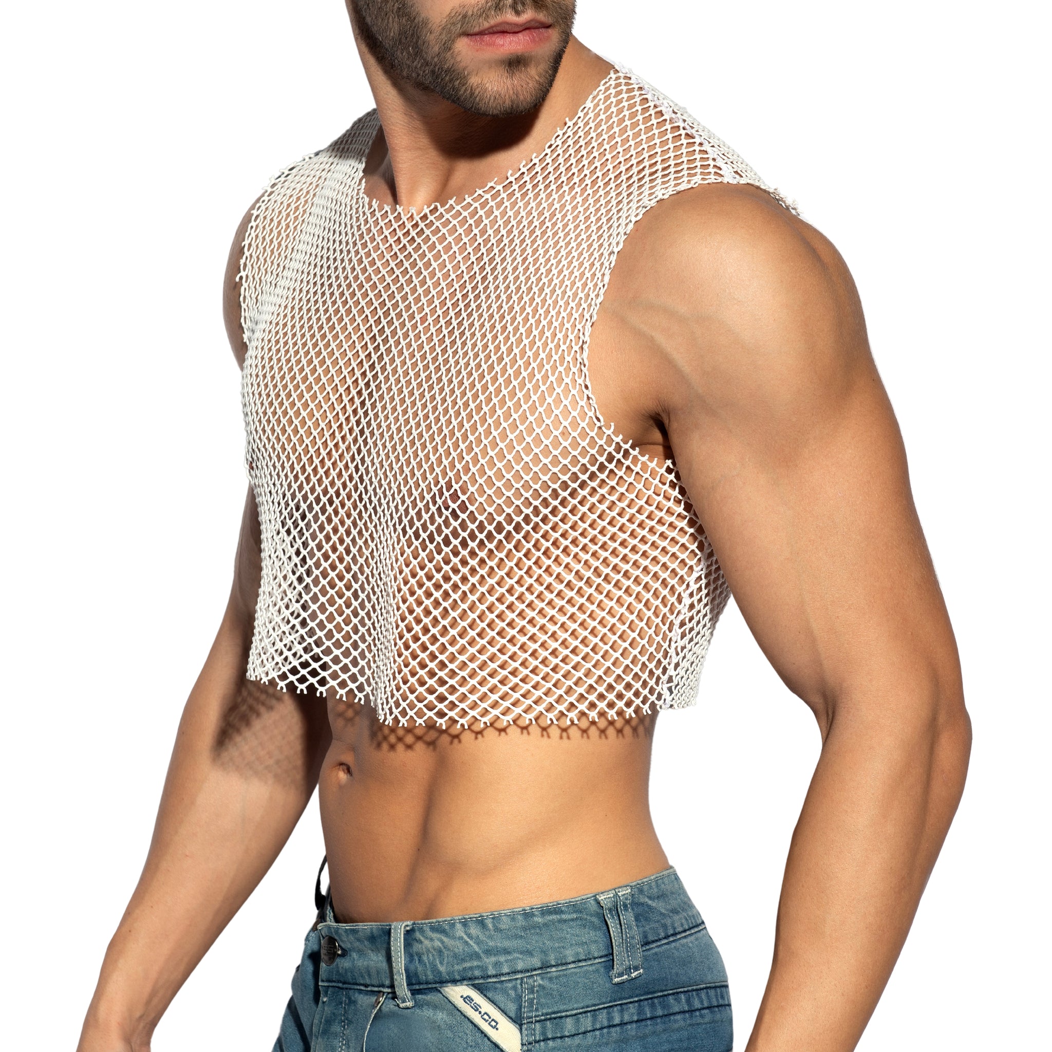 ES Collection Beachy Net Midriff Crop Top White TS338