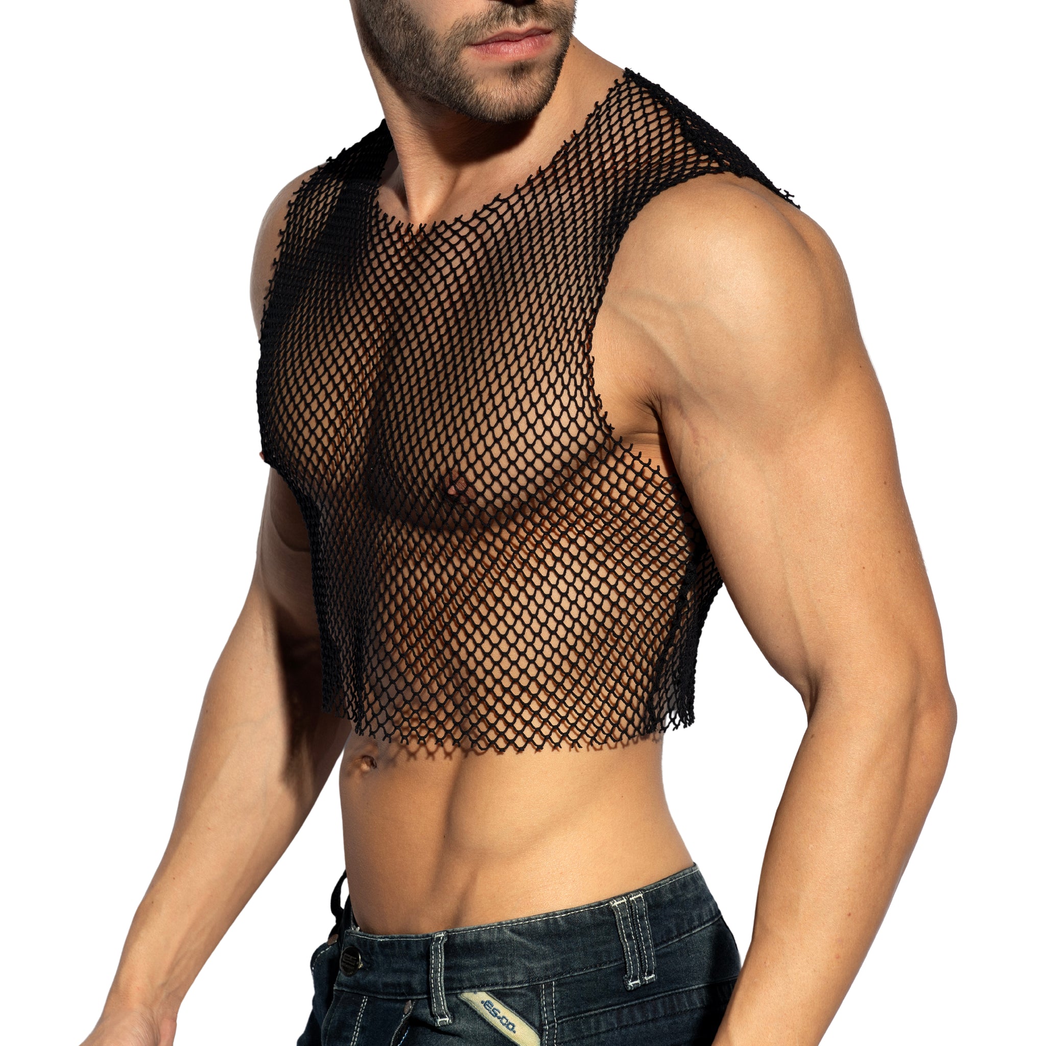 ES Collection Beachy Net Midriff Crop Top Black TS338