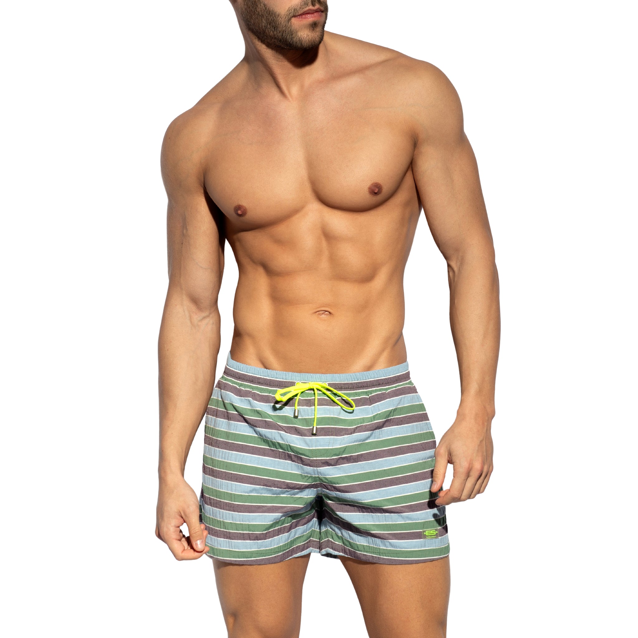 ES Collection Multi Stripes Swim Shorts Khaki 2505
