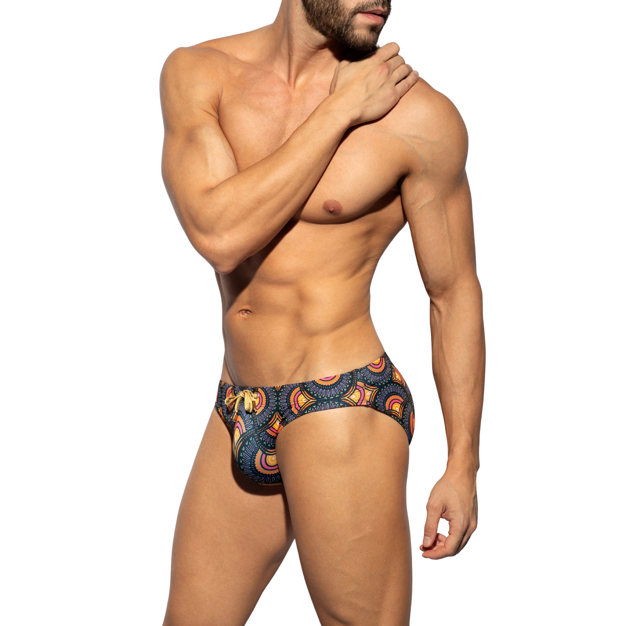 ES Collection Peacock Print Swim Brief Black 2604