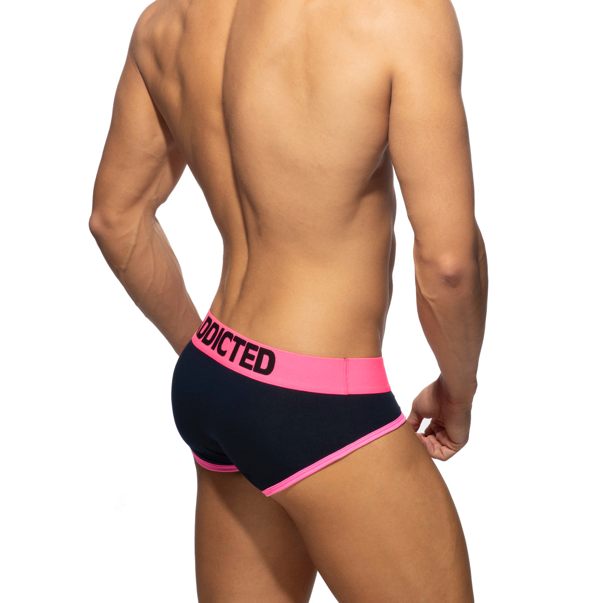 Addicted Black Cotton Brief With Neon Contrasts Neon Pink AD2150