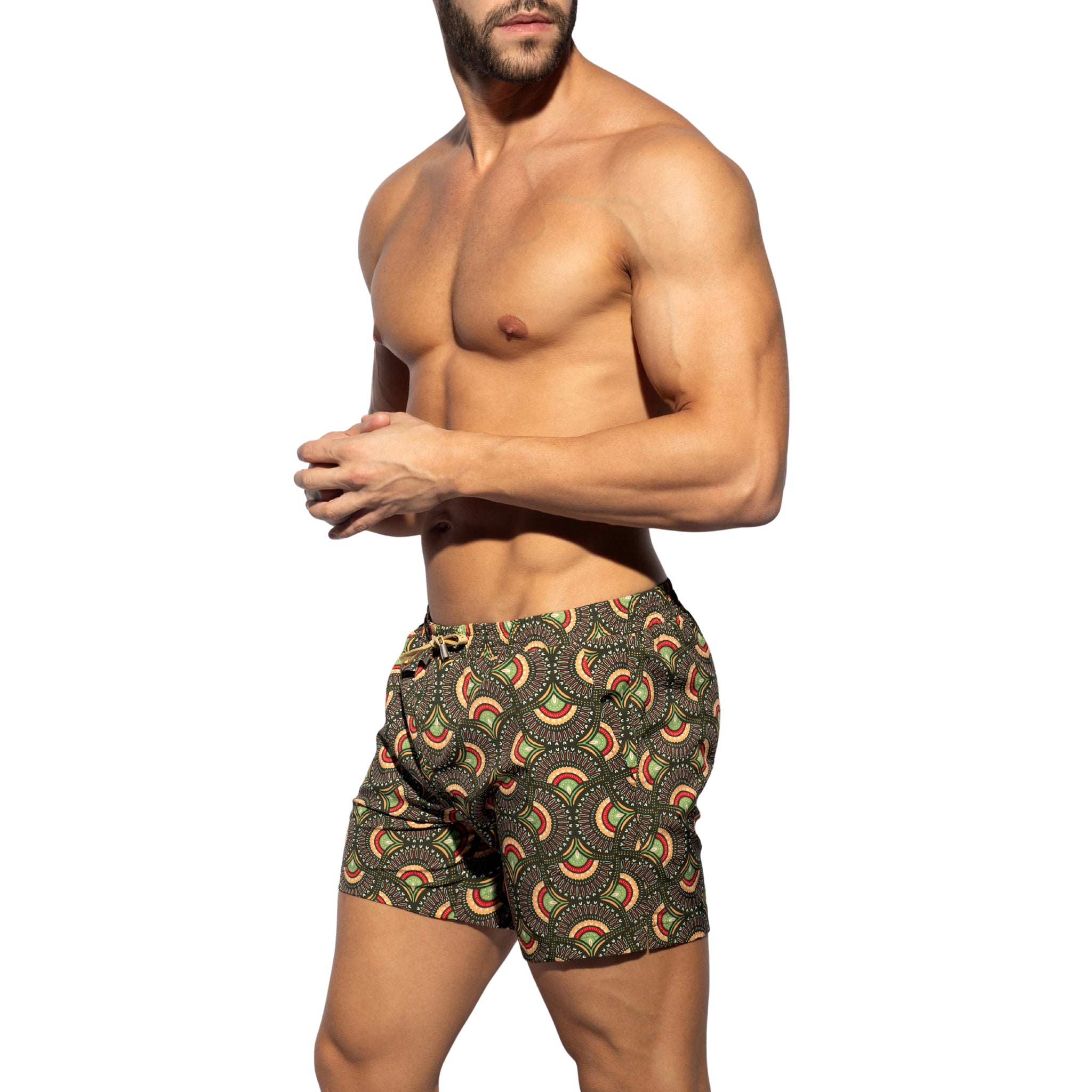 ES Collection Peacock Print Swim Shorts Khaki 2606