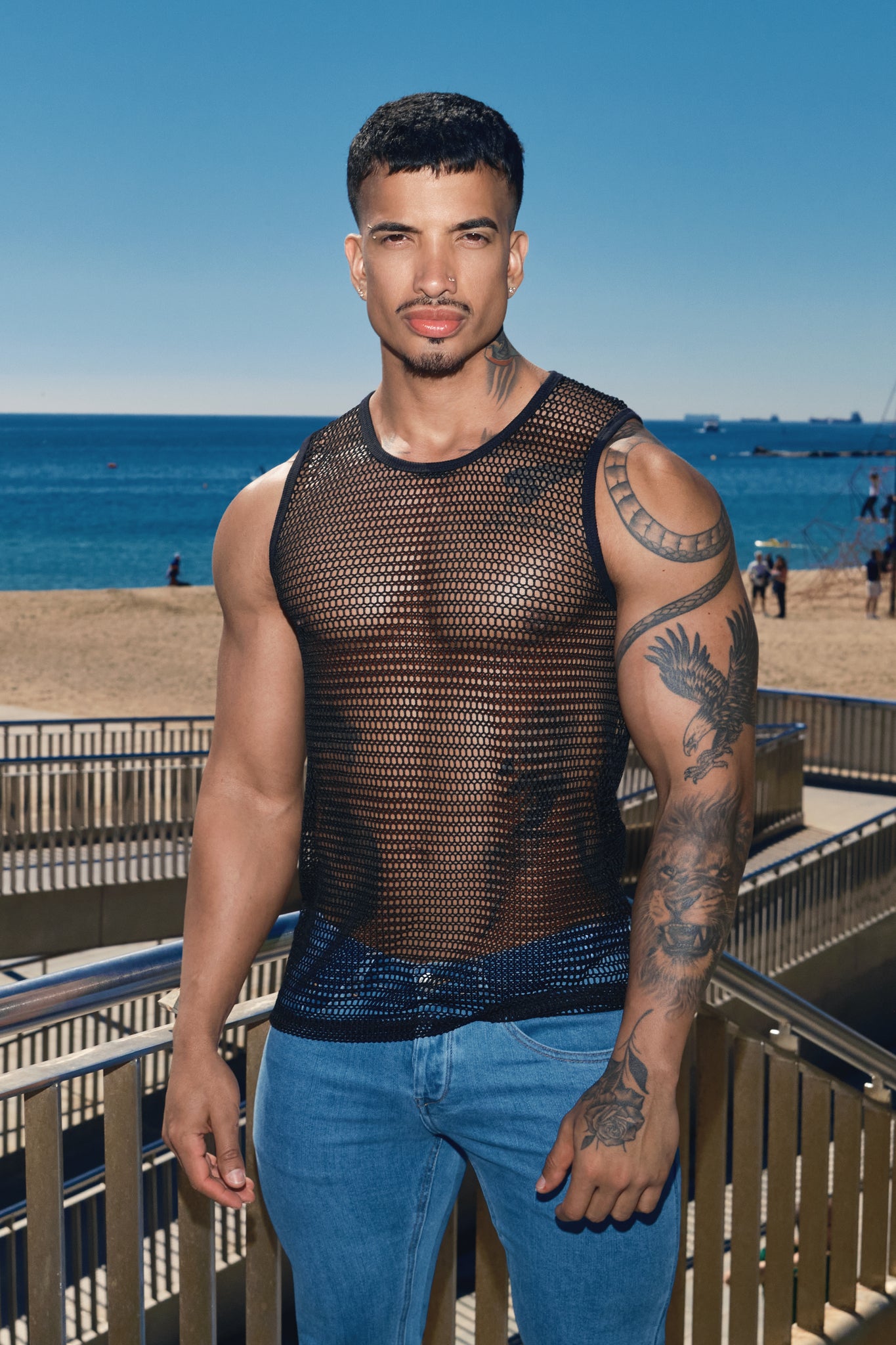 Addicted Openwork Fabric Tank Top Black AD1426