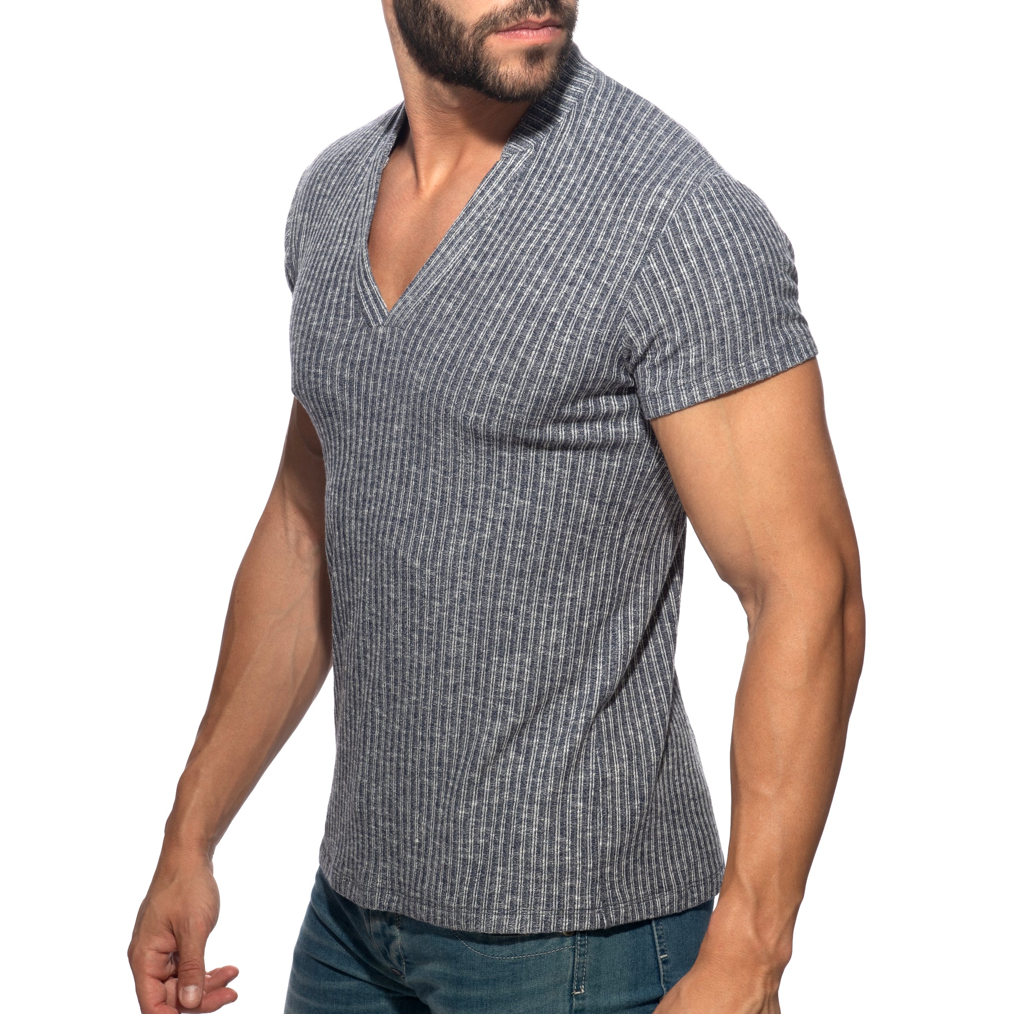 Addicted Jeans Rib Knit Polo Shirt Navy AD1472