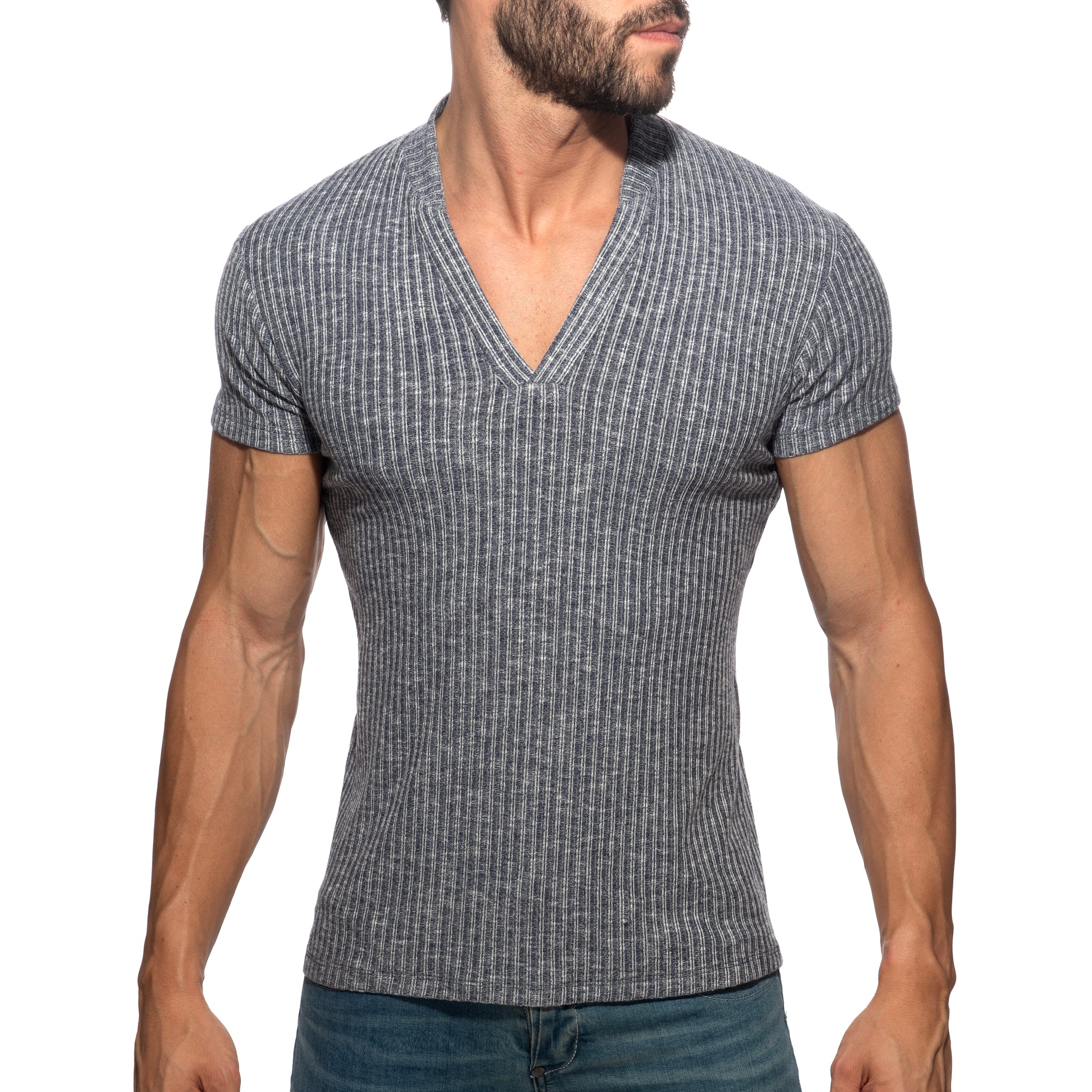 Addicted Jeans Rib Knit Polo Shirt Navy AD1472