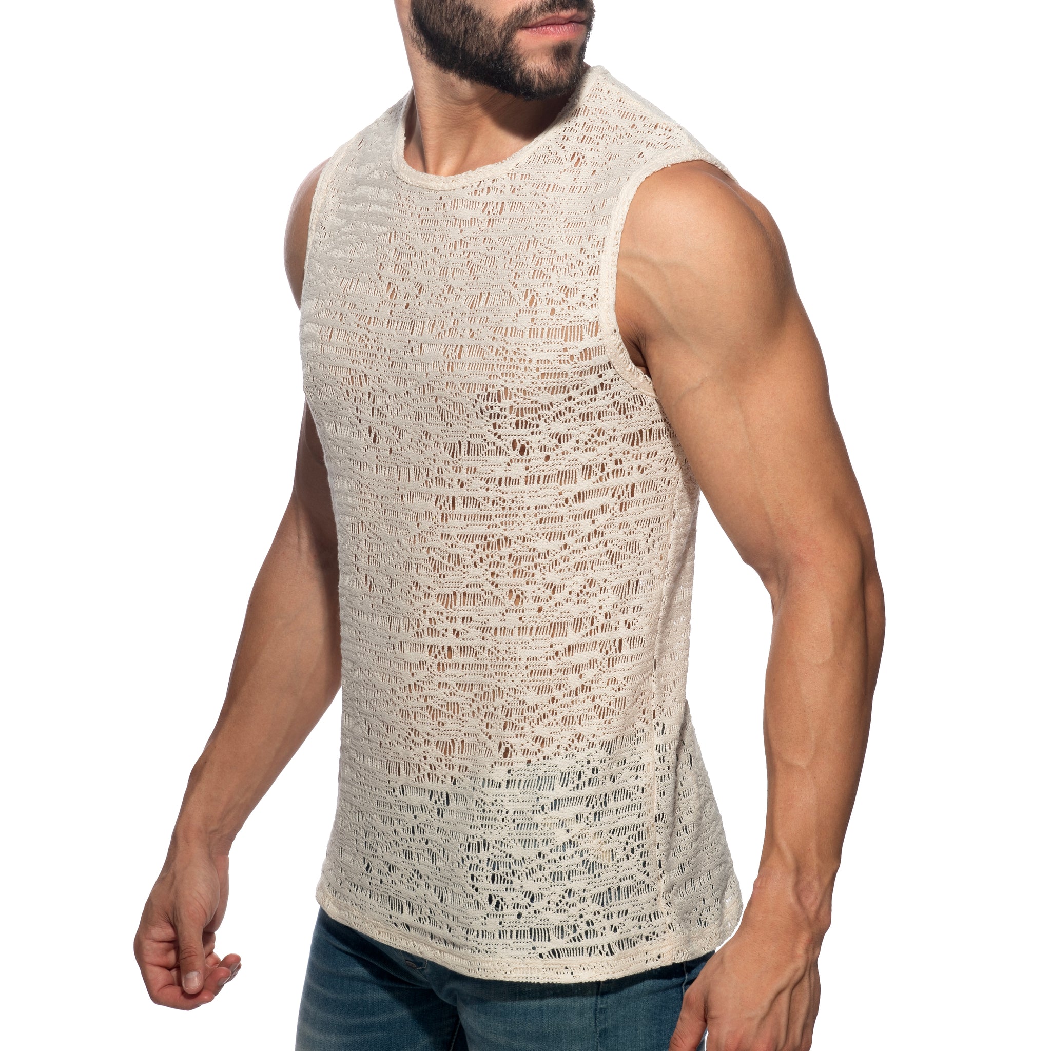 Addicted Spider Net Wide Tank Top Ivory AD1491
