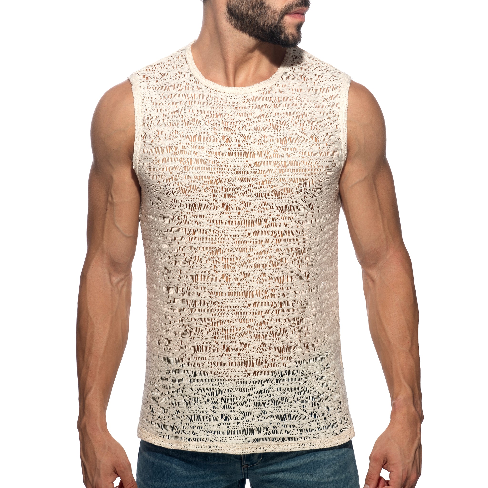 Addicted Spider Net Wide Tank Top Ivory AD1491