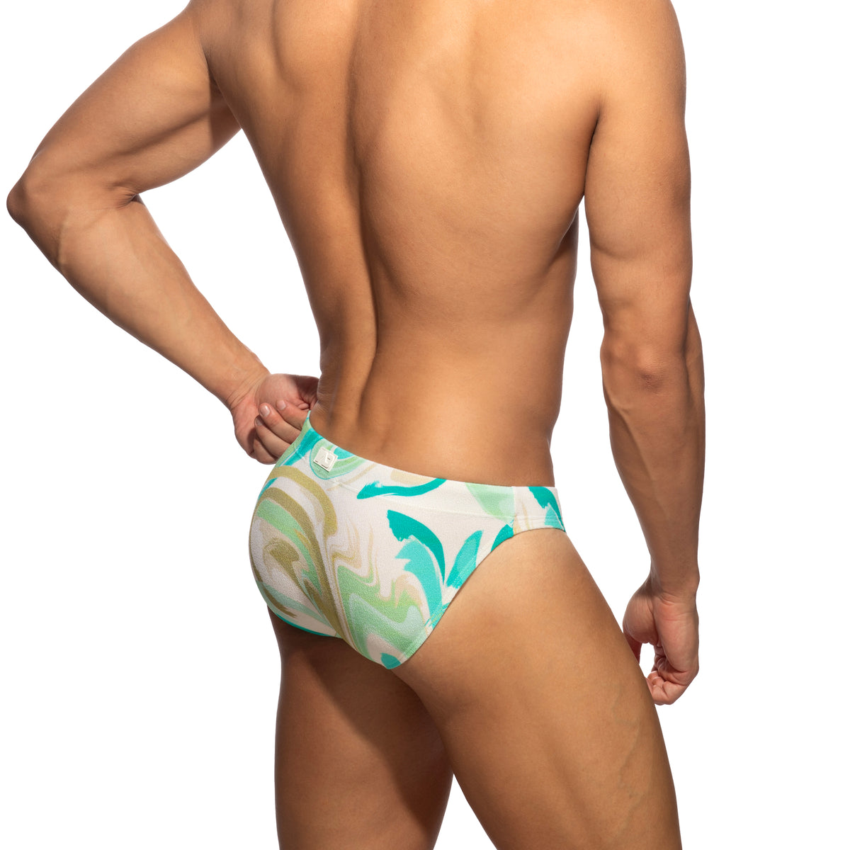 Addicted Abstract Terrycloth Swim Bikini Brief Green ADS401
