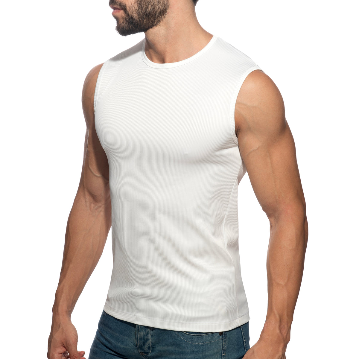 Addicted B & W Rib Tank Top White AD1516