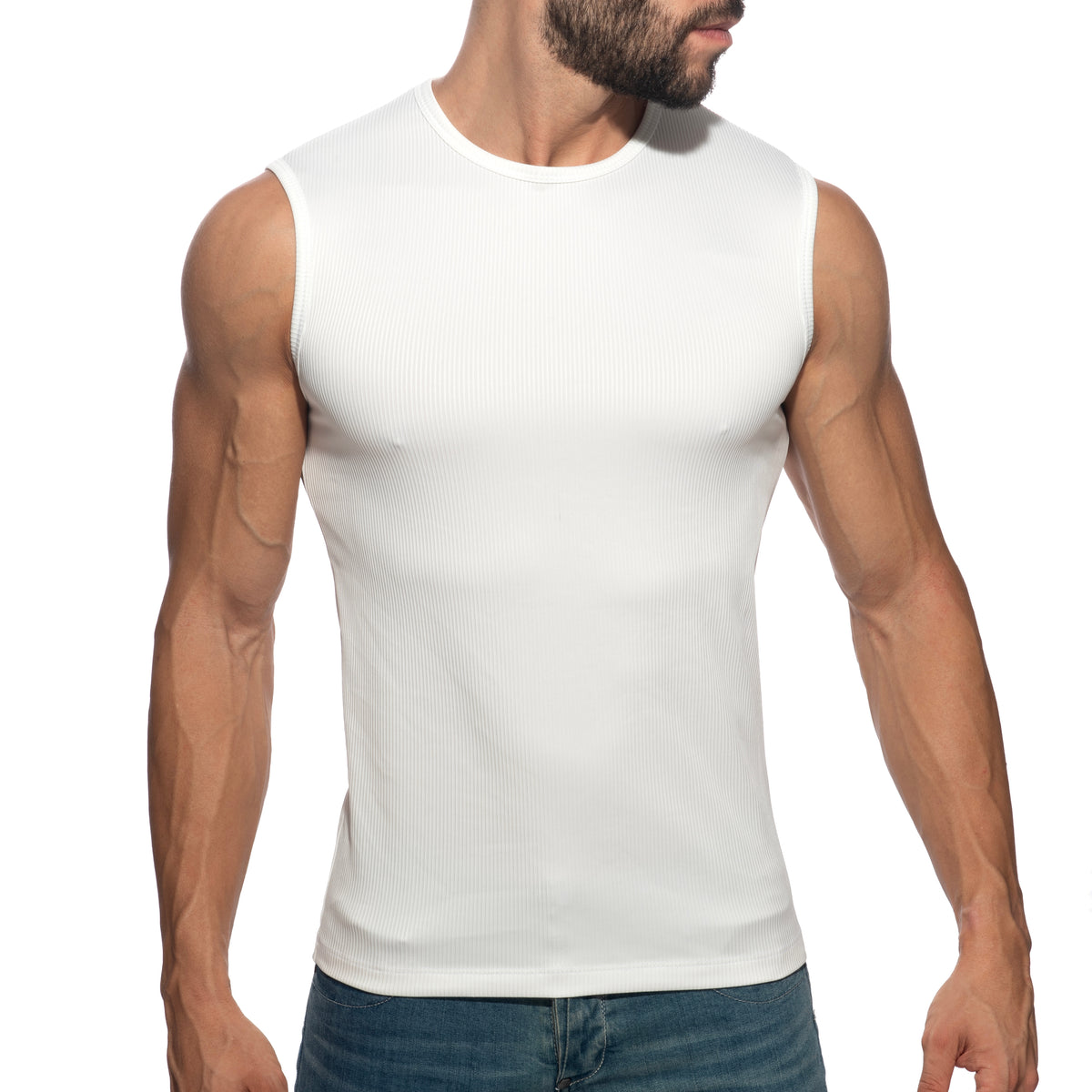Addicted B & W Rib Tank Top White AD1516