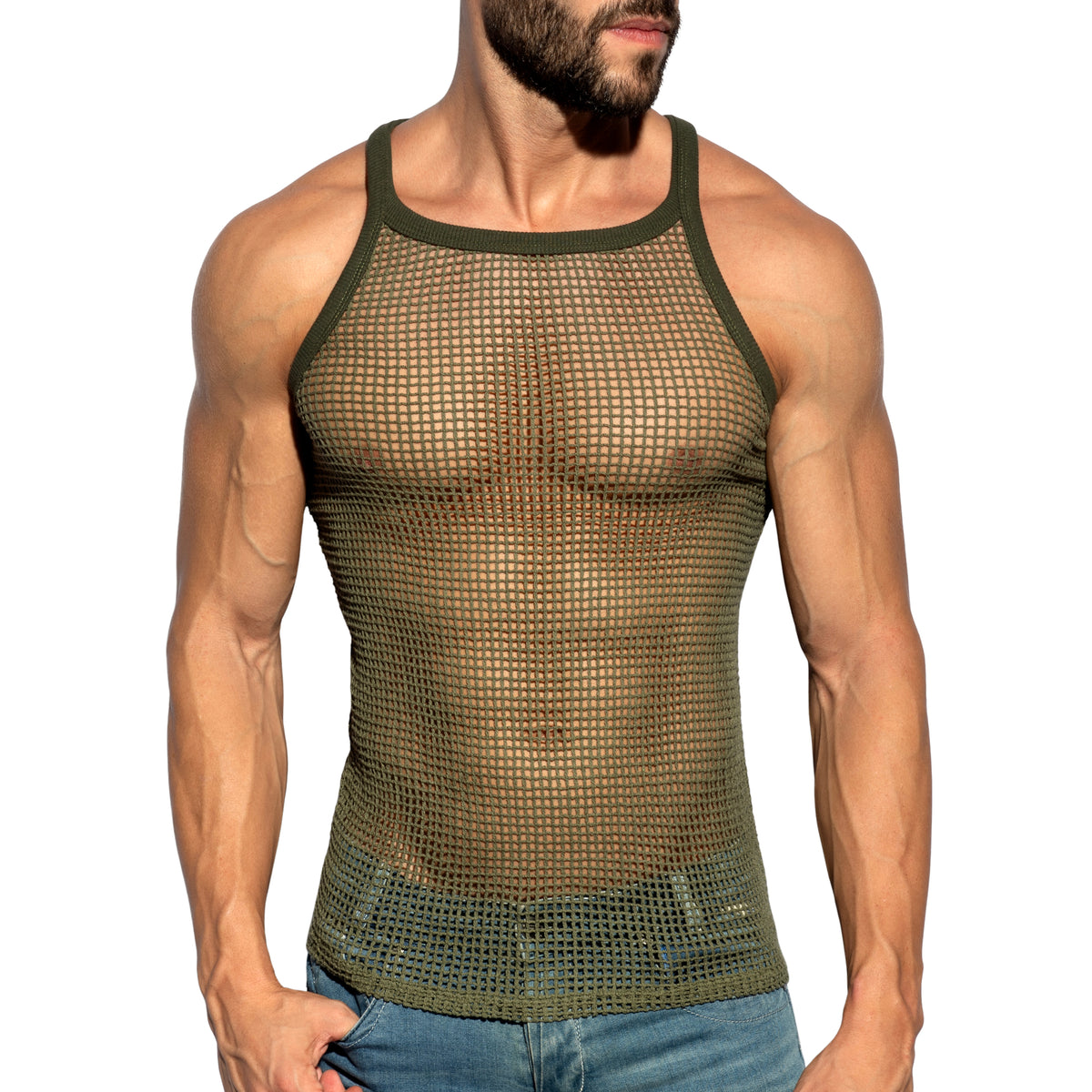 ES Collection Open Grid Tank Top Khaki TS379