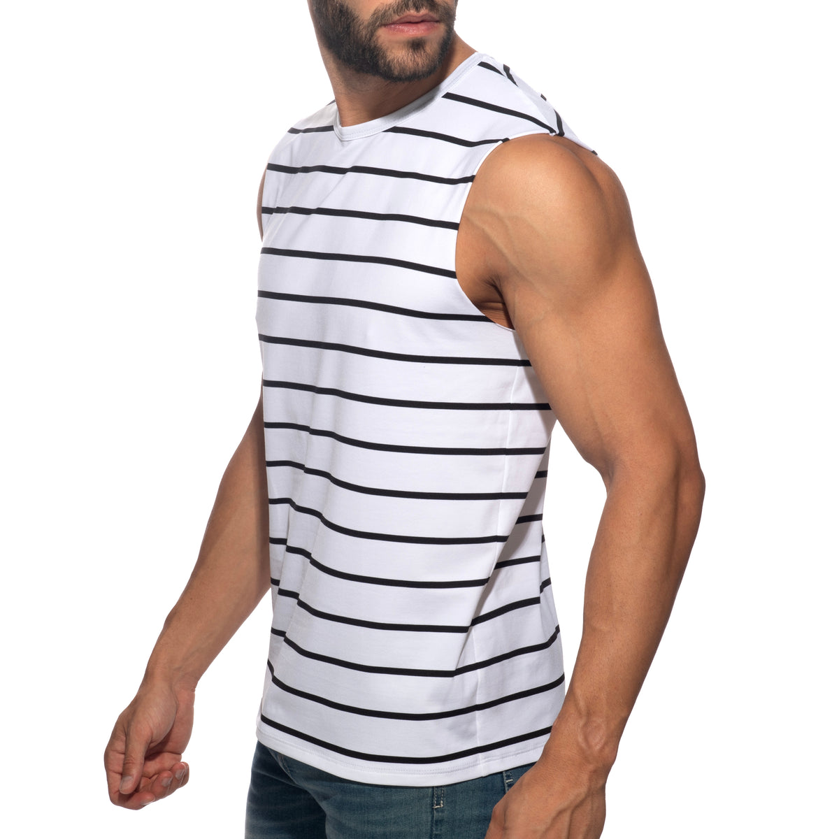 Addicted Wavy Stripes Wide Tank Top White AD1529