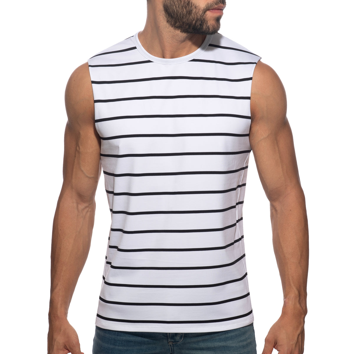 Addicted Wavy Stripes Wide Tank Top White AD1529
