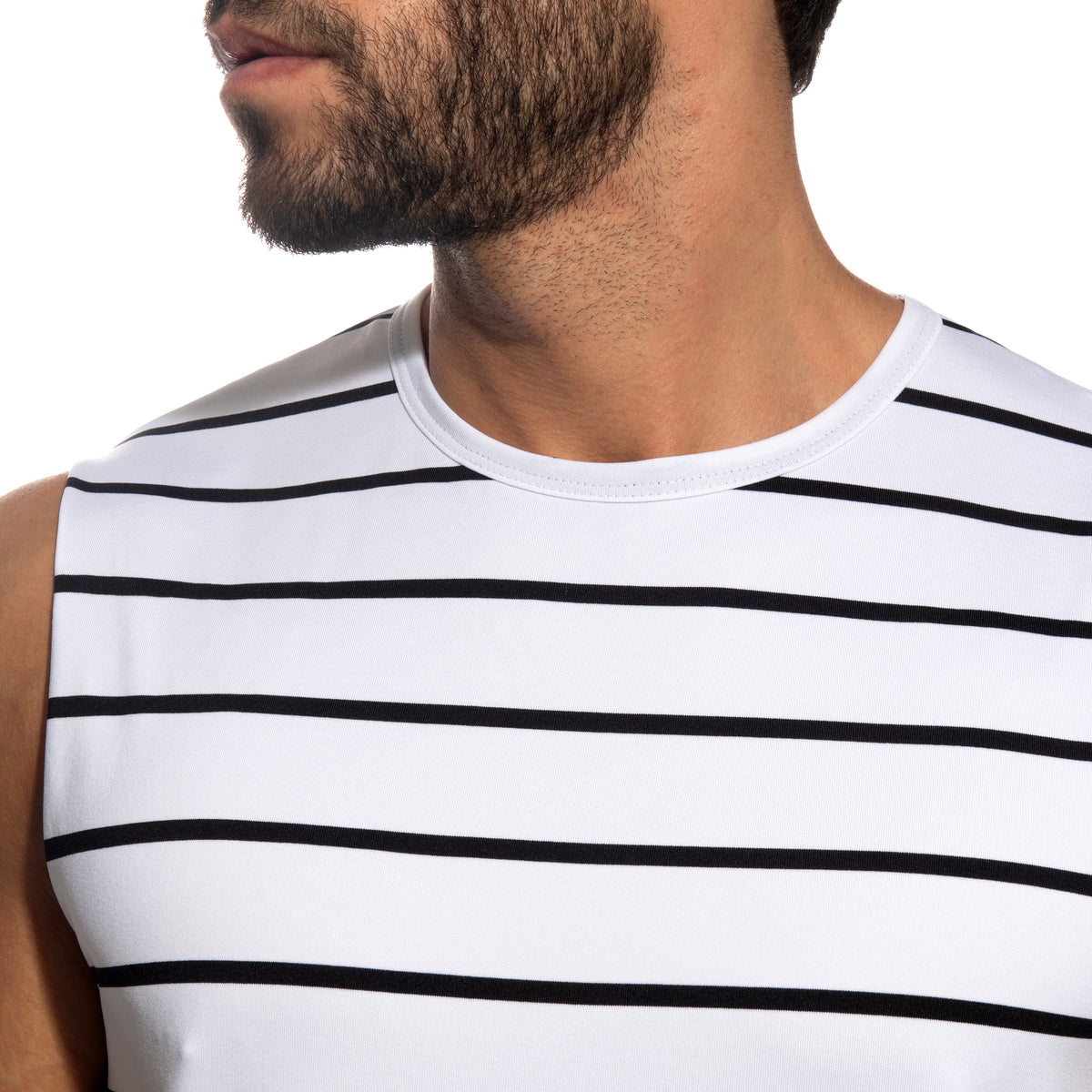 Addicted Wavy Stripes Wide Tank Top White AD1529