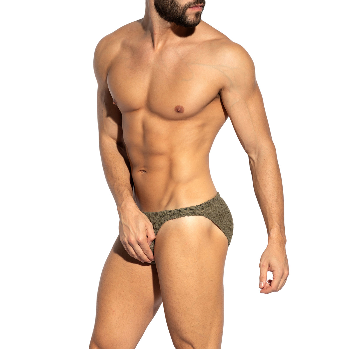 ES Collection Fuzzy Crochet Swim Bikini Brief Khaki 2715