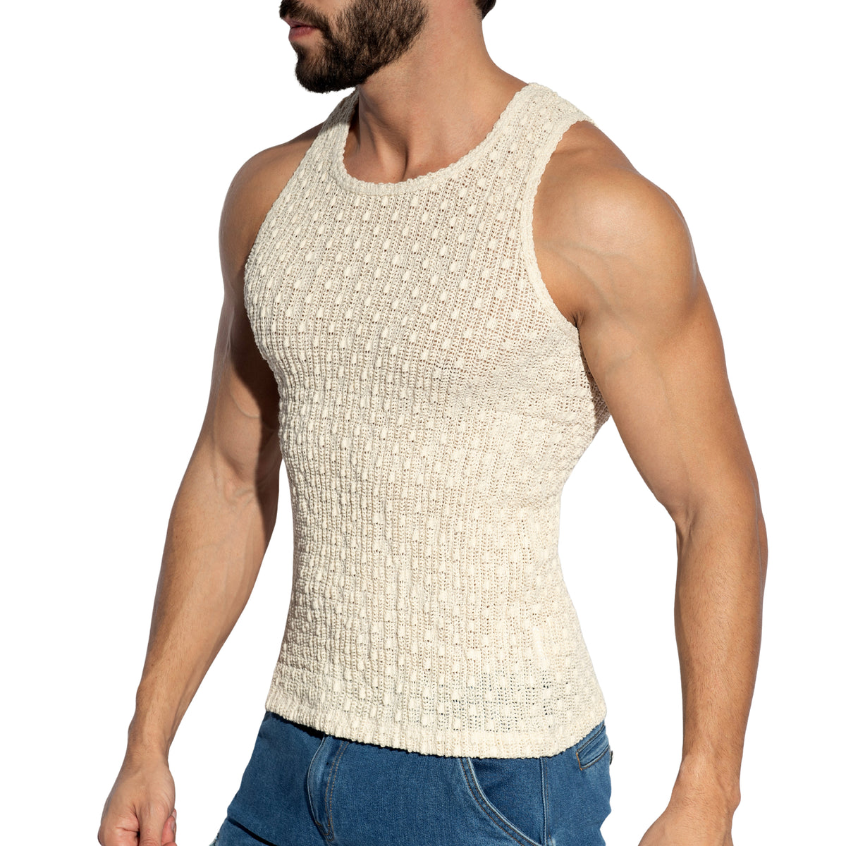 ES Collection Fuzzy Crochet Tank Top Ivory TS386