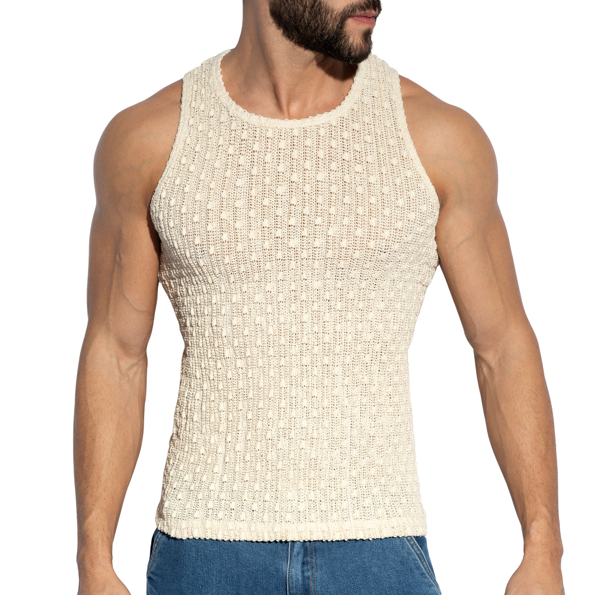 ES Collection Fuzzy Crochet Tank Top Ivory TS386